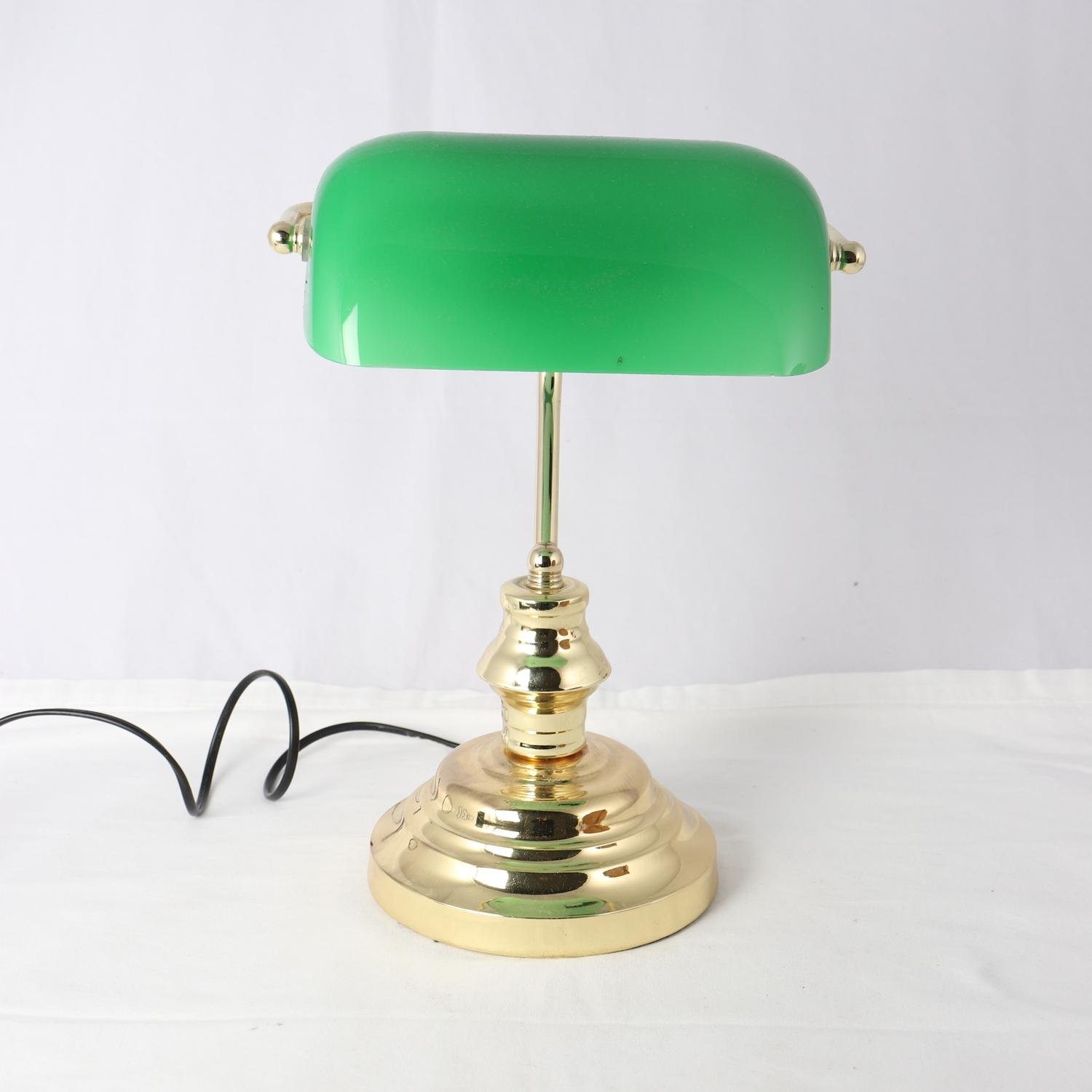 Bankirlampa, skrivsbordslampa, glas, mässing