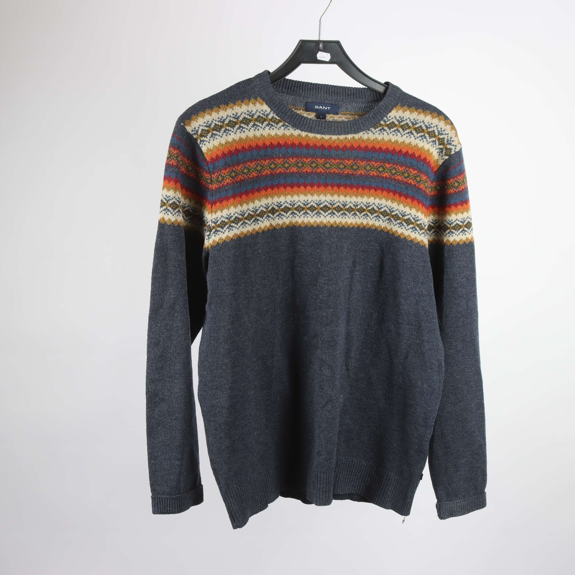 Tröja, Gant, blå, orange, 100% lammull, stl. L.