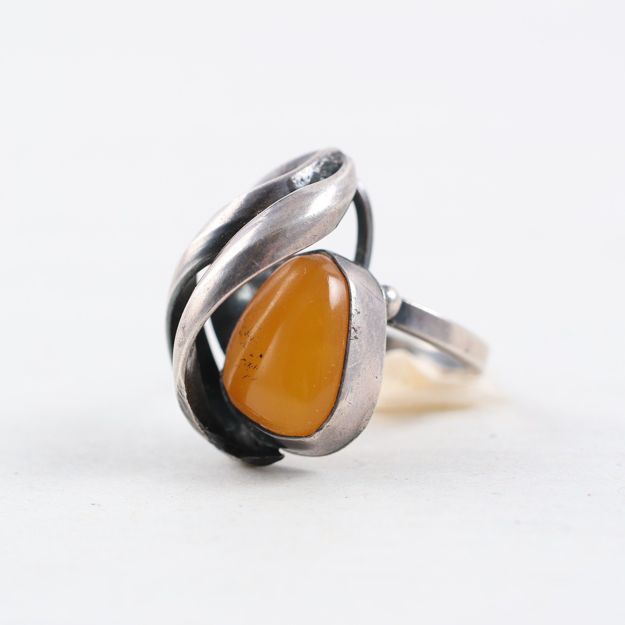 Ring, vintage, silver, bärnsten.