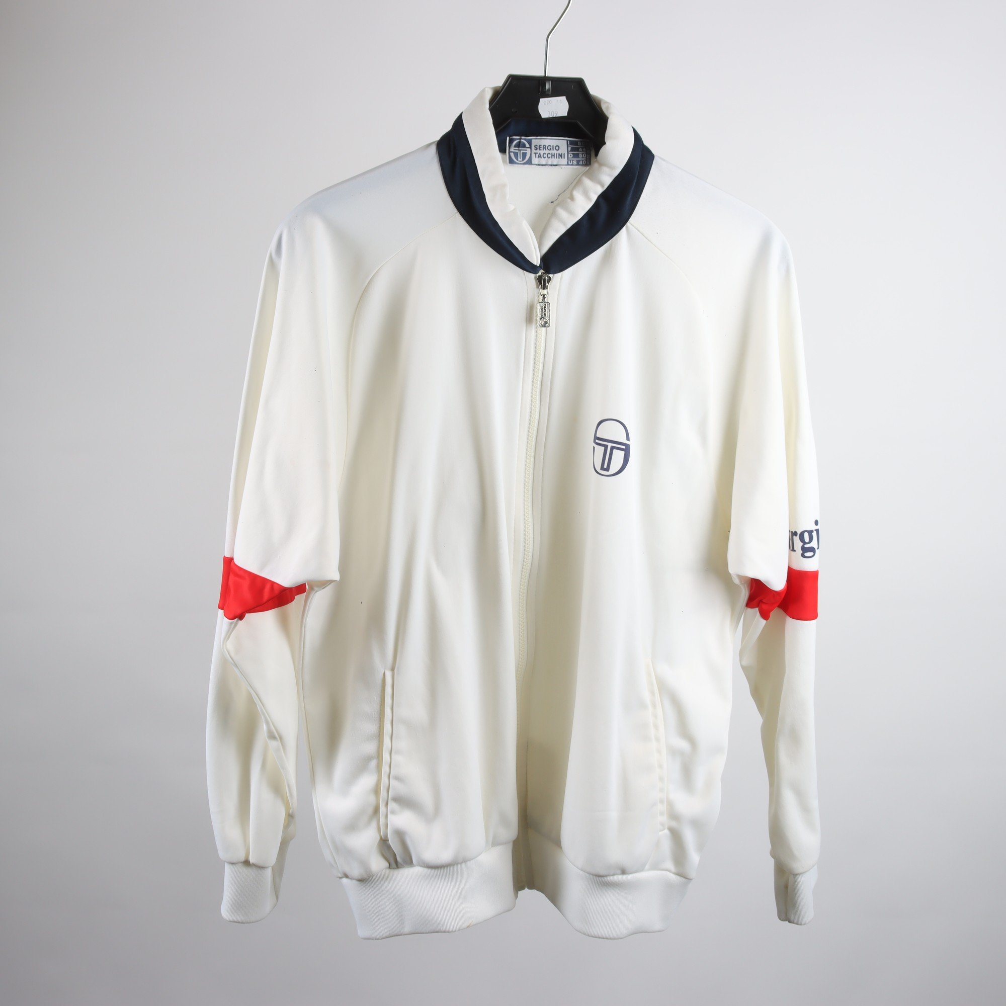 Träningsjacka, Sergio Tacchini, vit, retro, stl. 50.