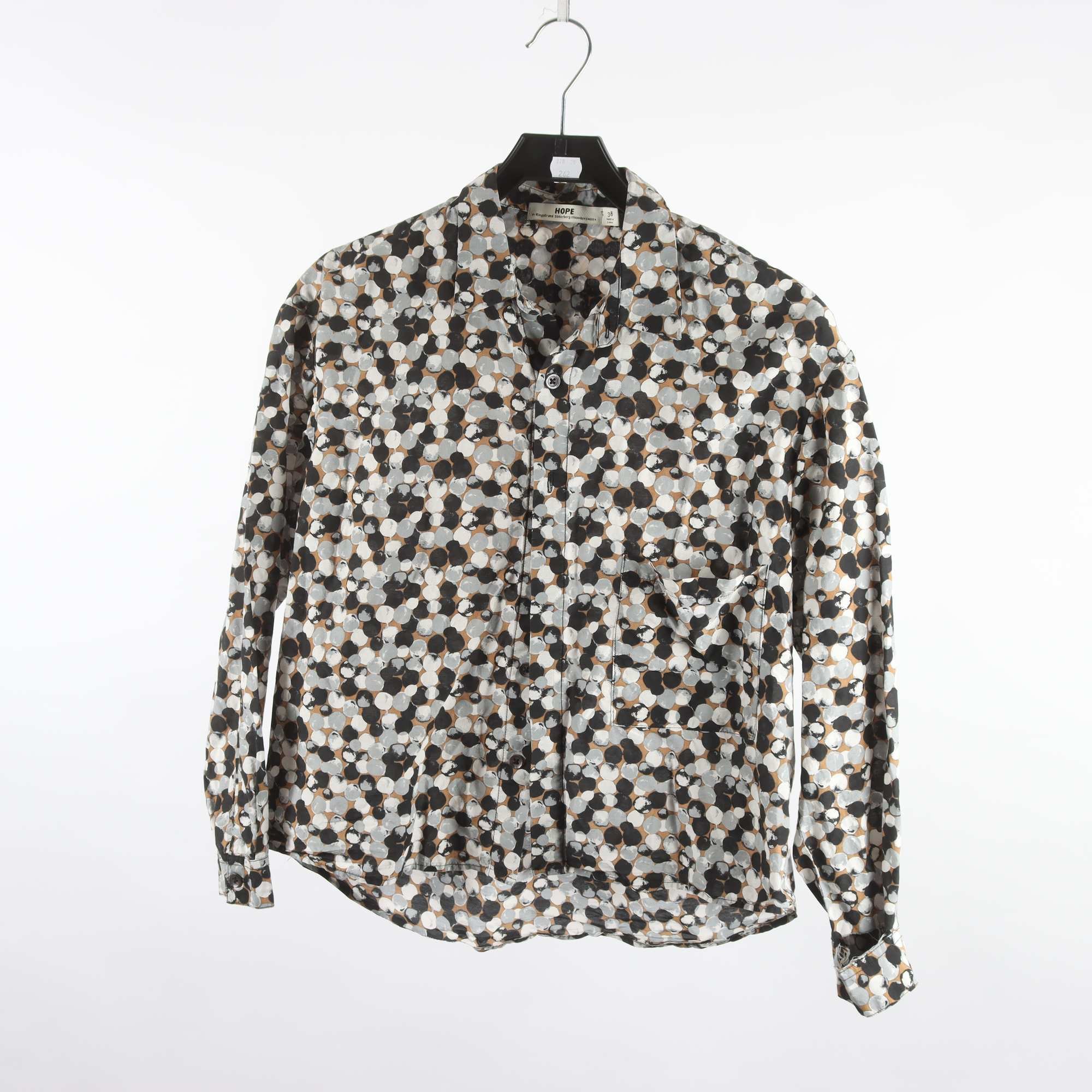 Blus, Hope, prickig, svart, grå, 35% silke, stl. 38.