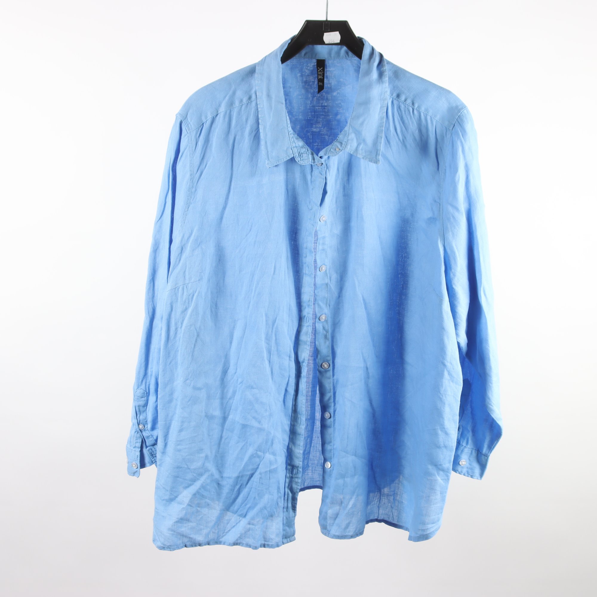 Blus, Xlnt, blå, 100% lin, stl. 2XL.