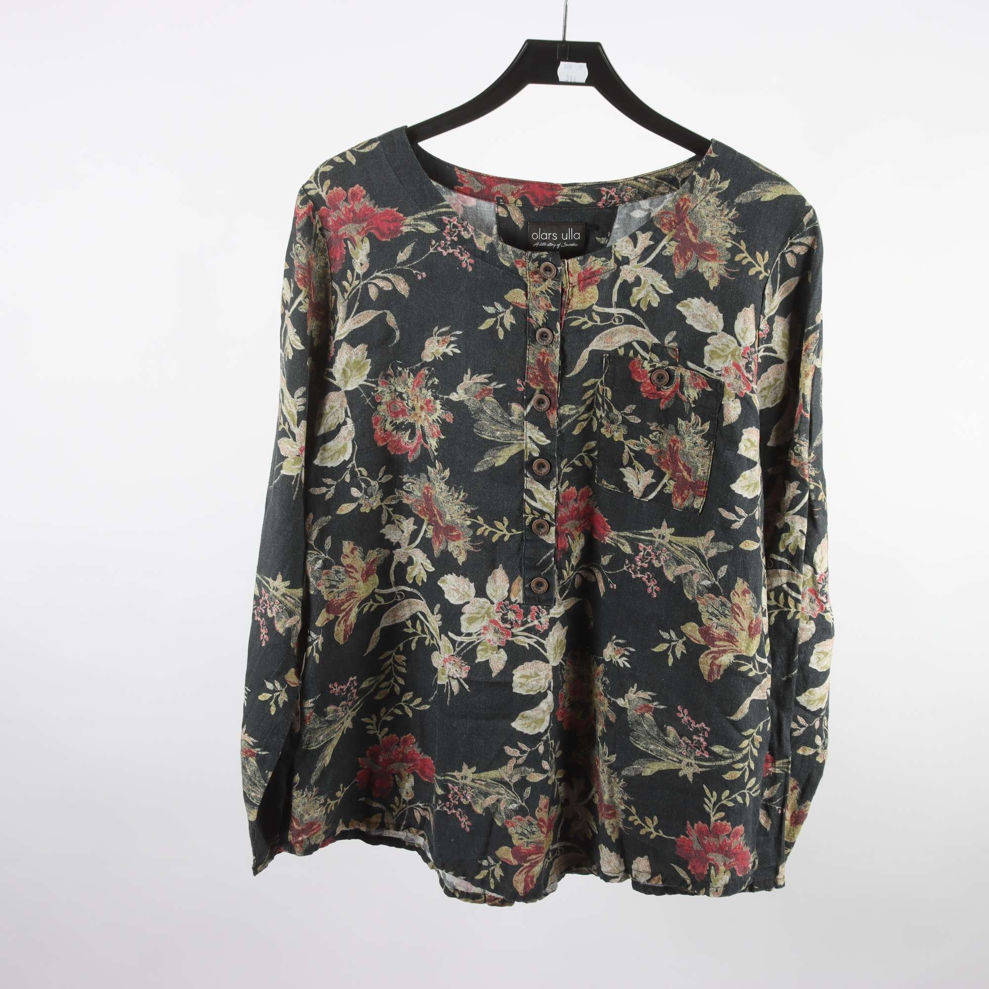 Blus, Olars Ulla, mönstrad, svart, 100% lin, stl. M.