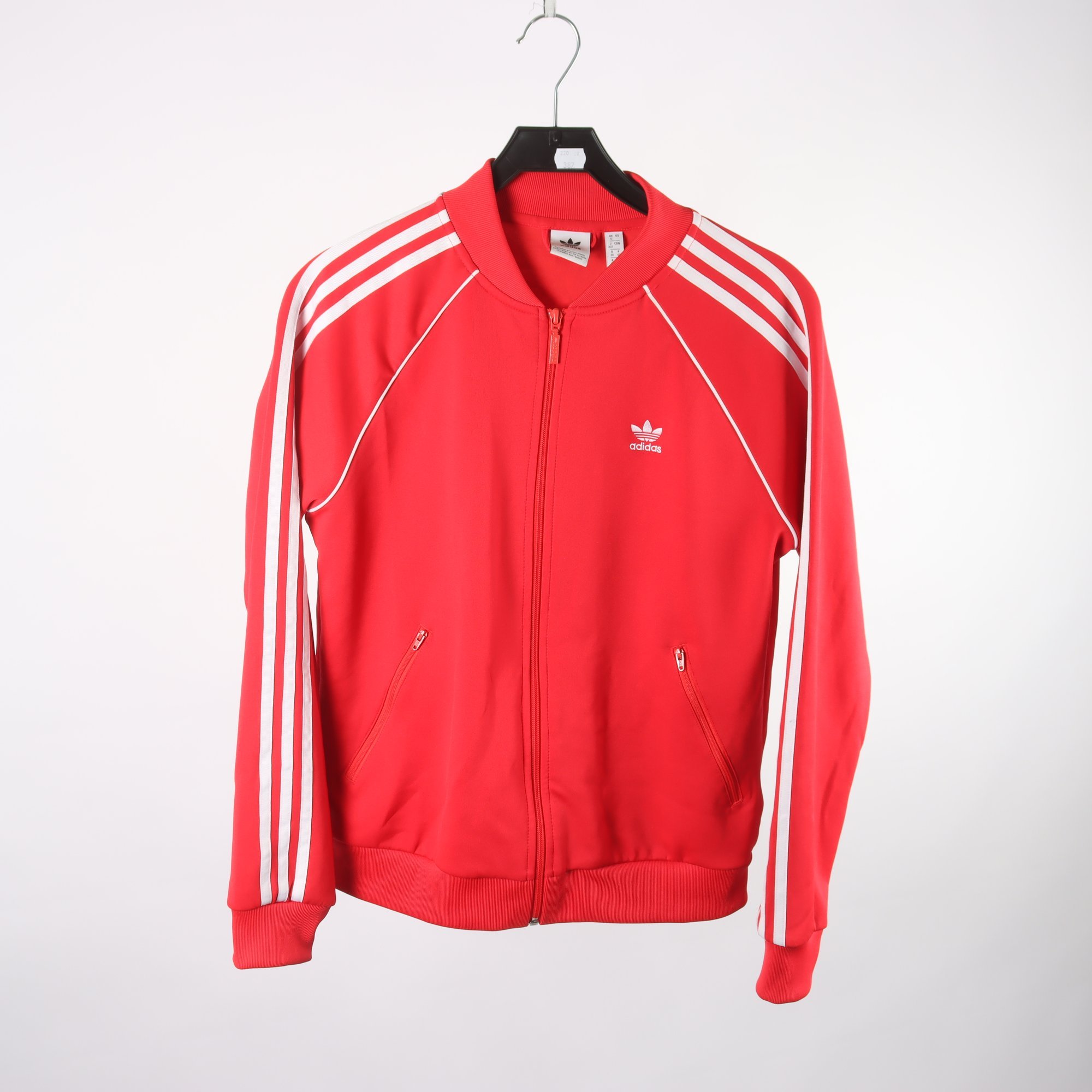 Träningsjacka, Adidas, röd, vit, stl. 38.