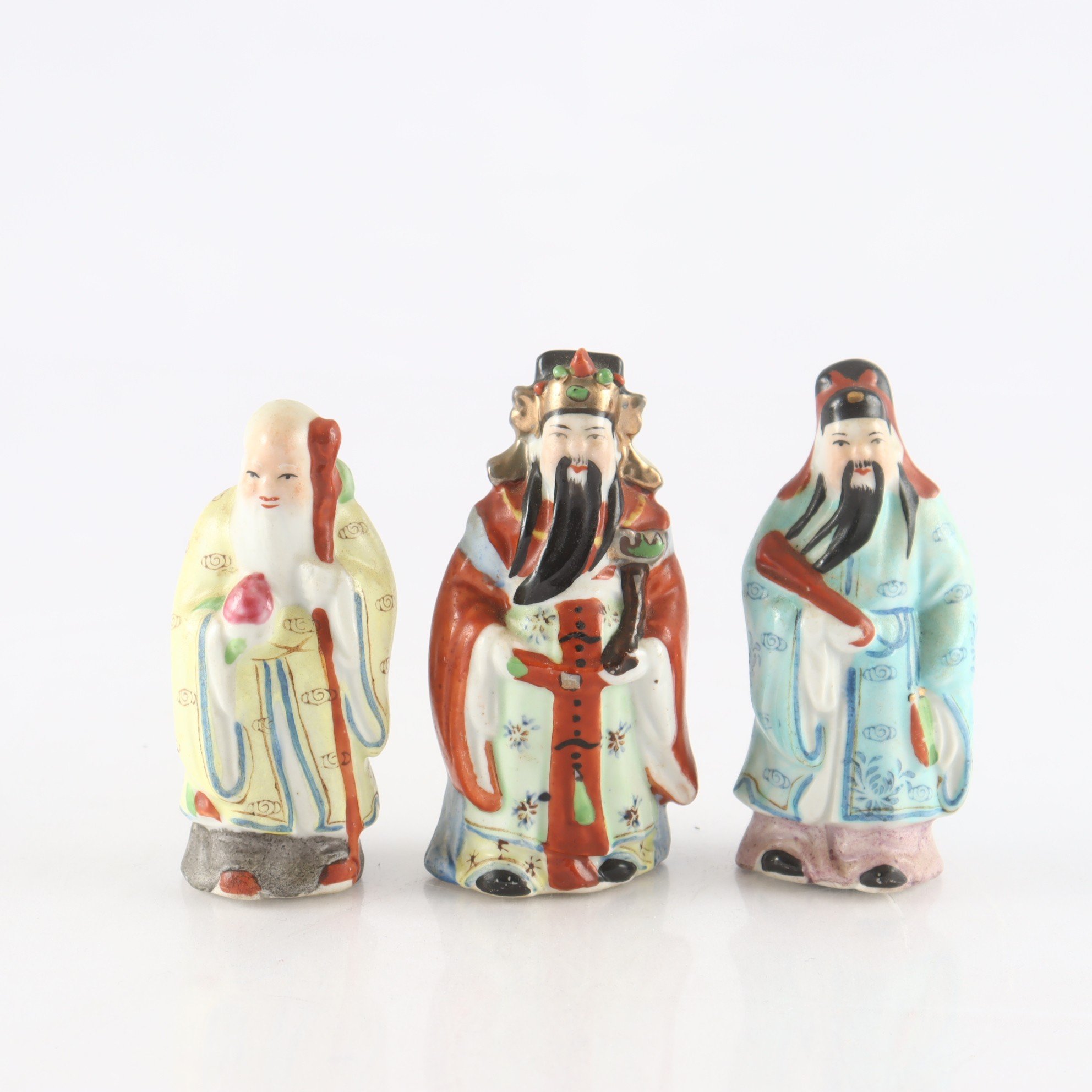 Figuriner, Fu, Lu, Sho, handmålad porslin, Kina, 1900-tal, 3 st