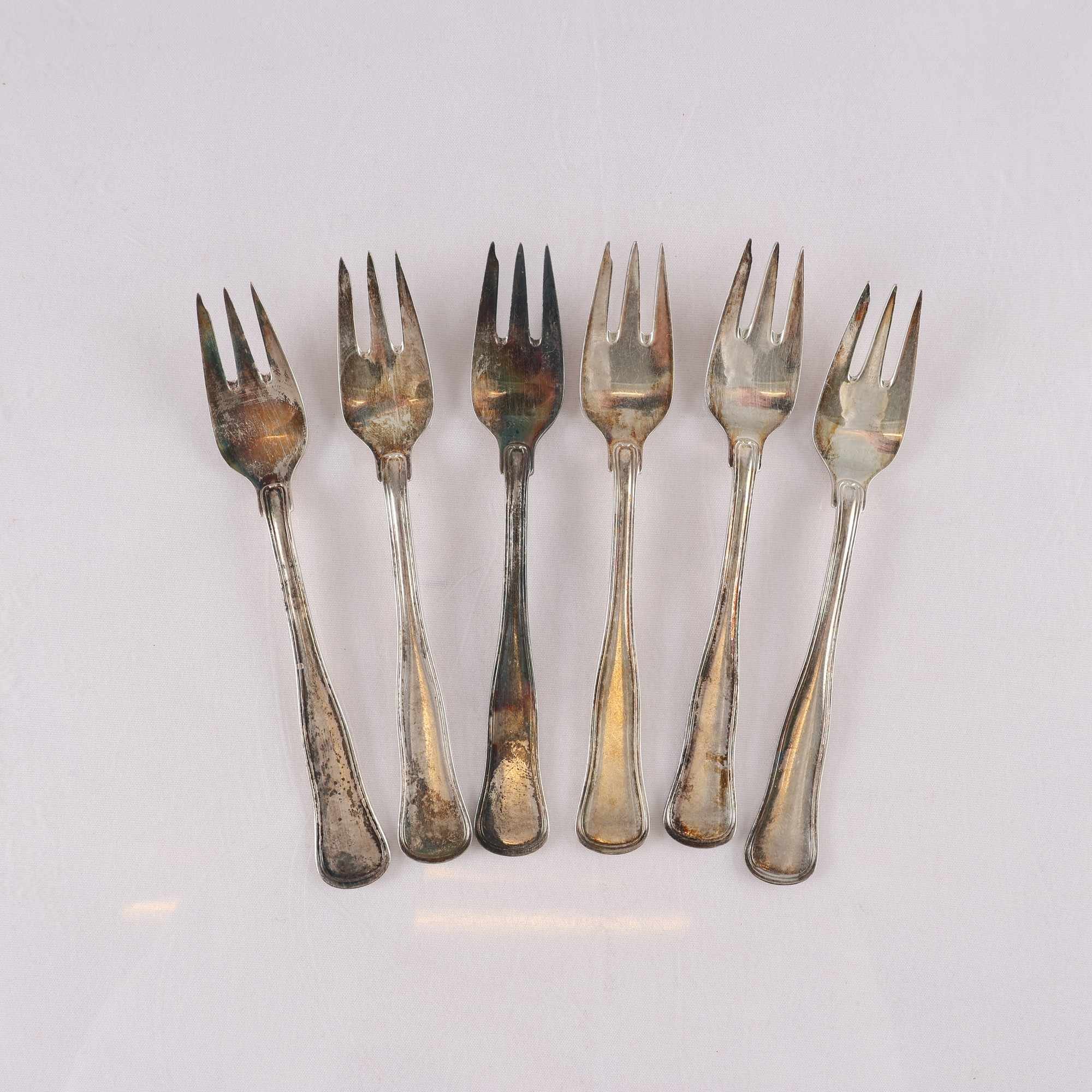 Silverbestick, Carl M. Cohr, Danmark, tårtgafflar, silver 830, 6 st.