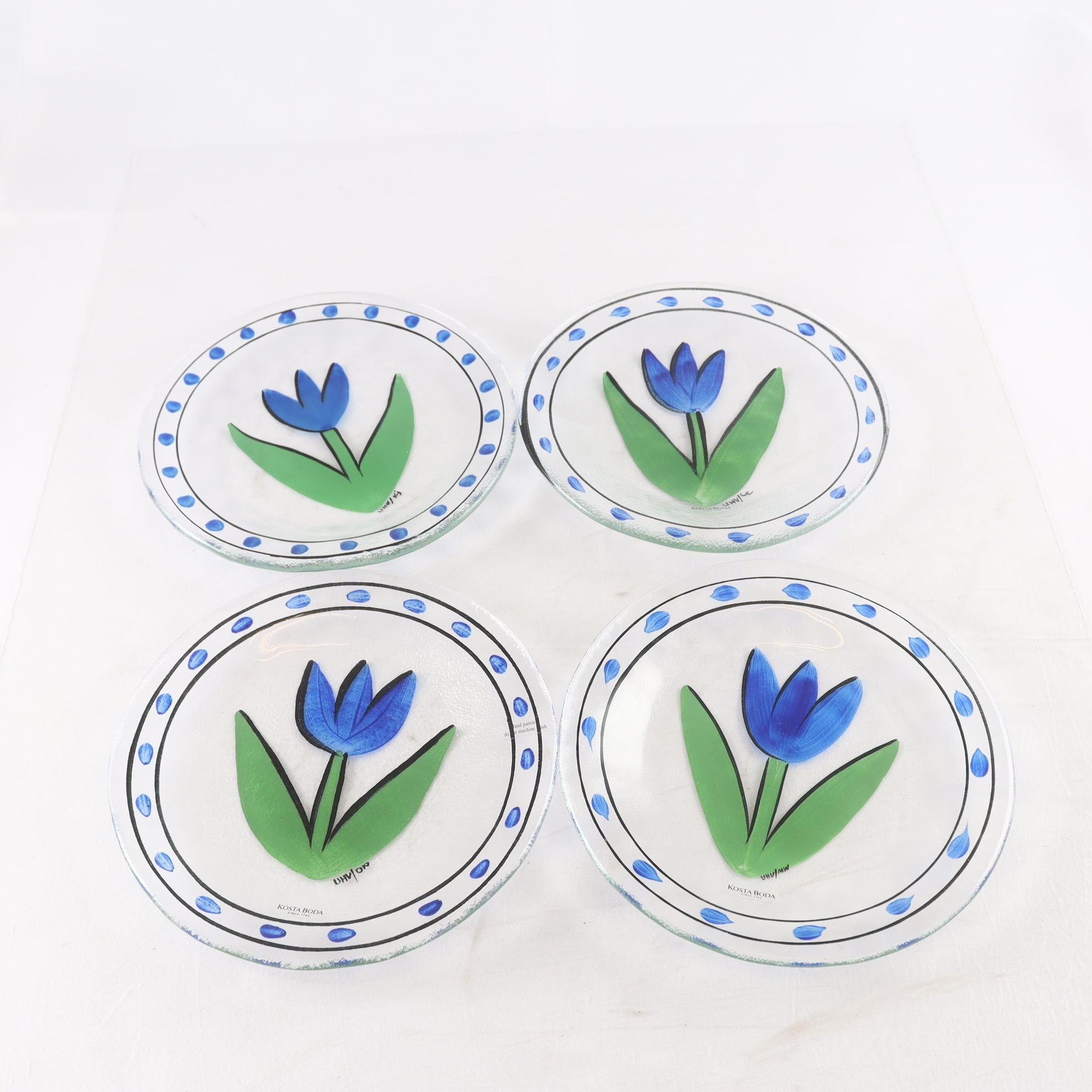 Assietter, glas, ”Tulipa”, Ulrica-Hydman Vallien, Kosta Boda, 4 st