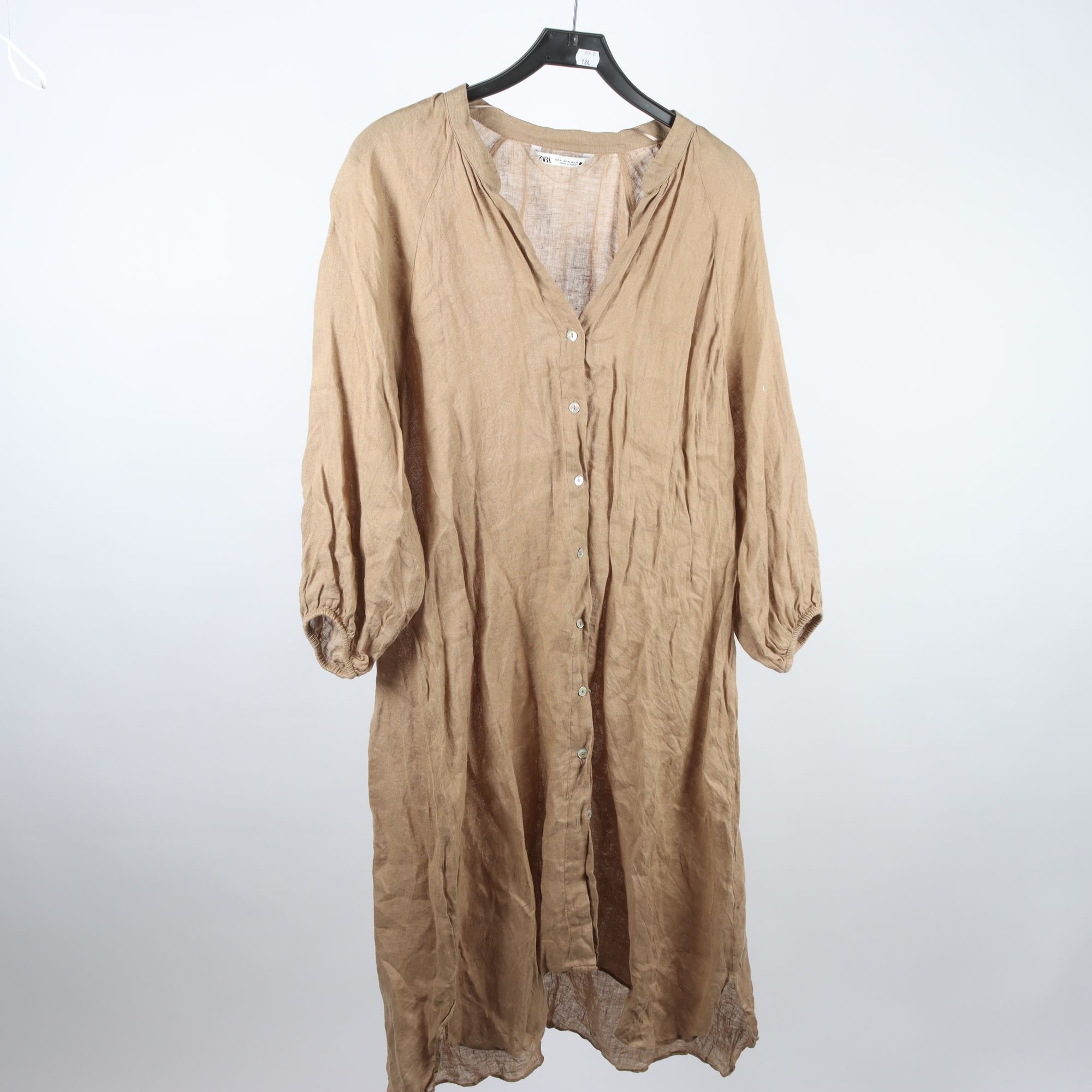 Klänning, Zara, brun, 100% linne, stl. XL