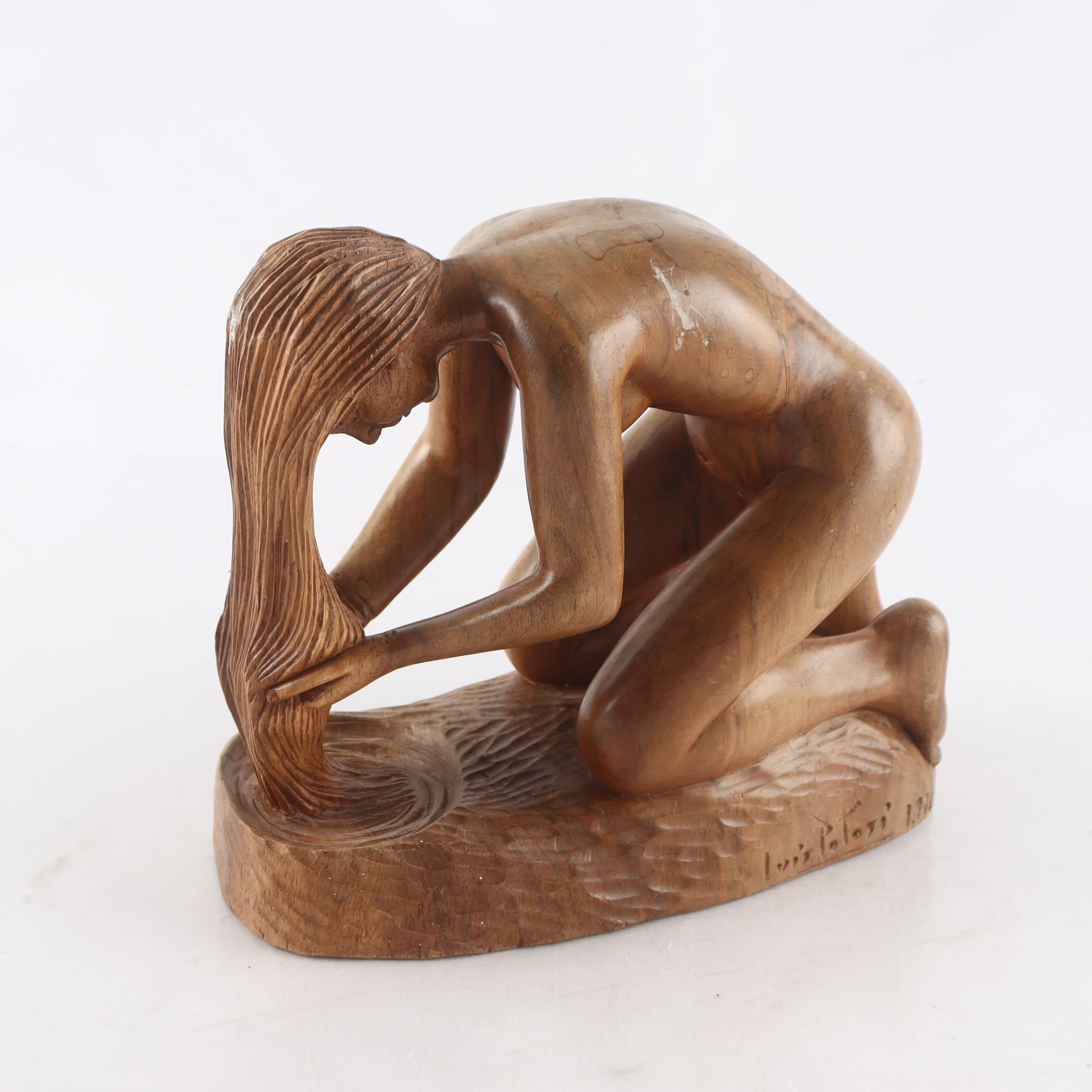 Skulptur, kvinna, trä, Luis Potosi, Ecuador, signerad, 1996