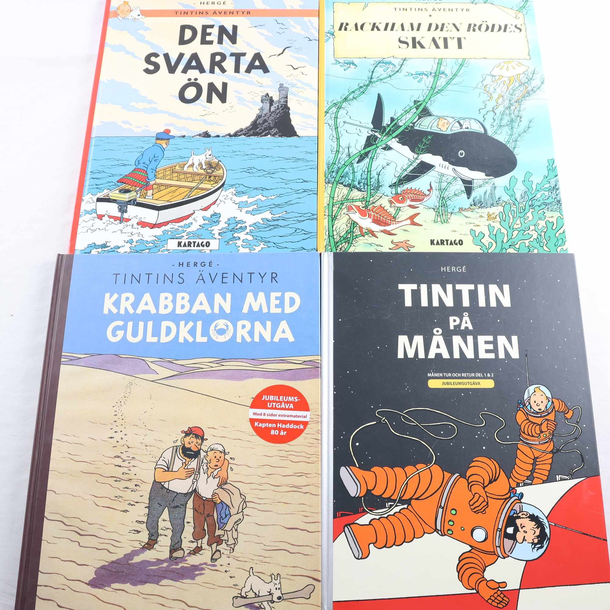 Hergé, Tintins äventyr, bokpaket med 4 inbundna volymer. Samfraktas ej