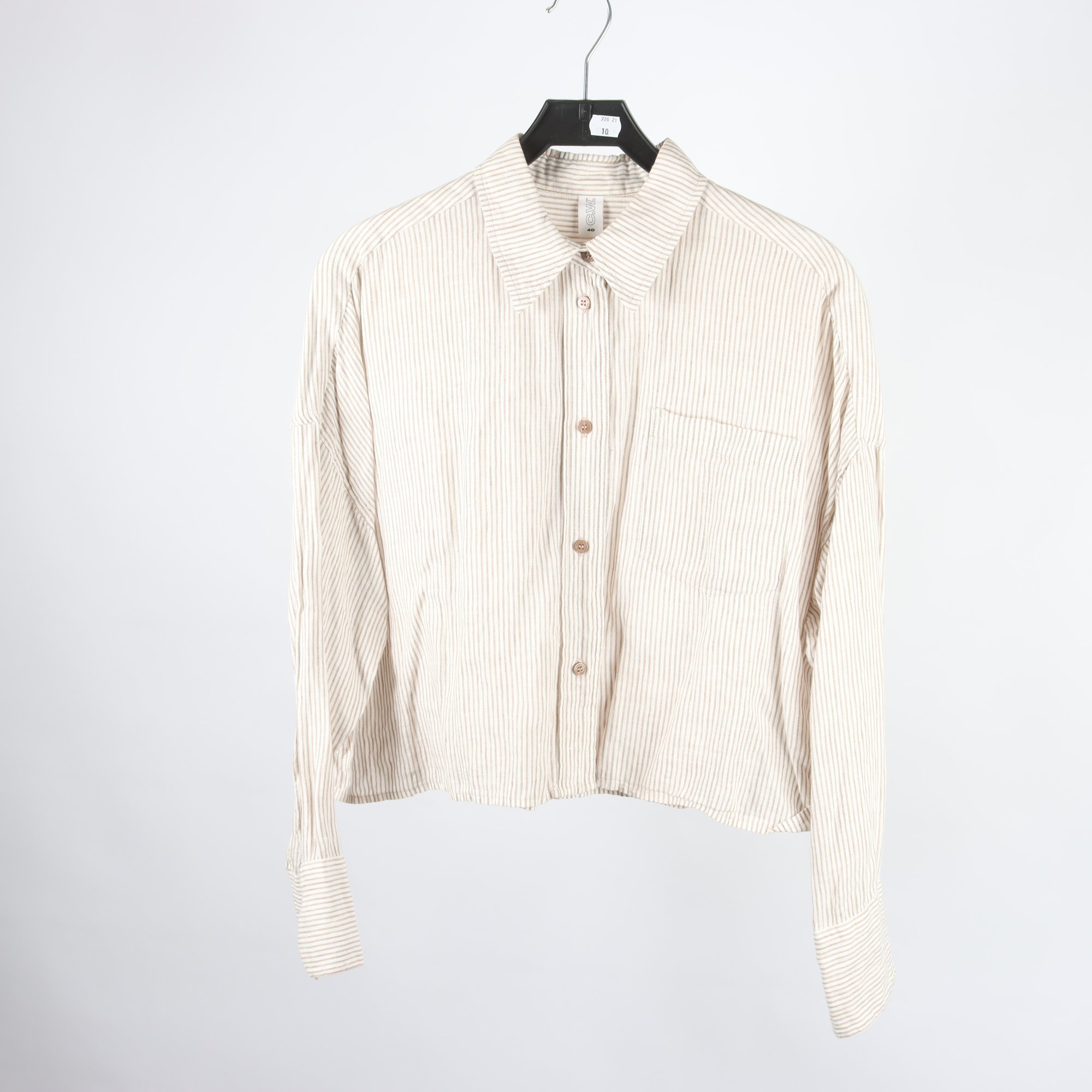 Blus, Carin Wester, brun, vit, randig, 100% linne, stl. 40