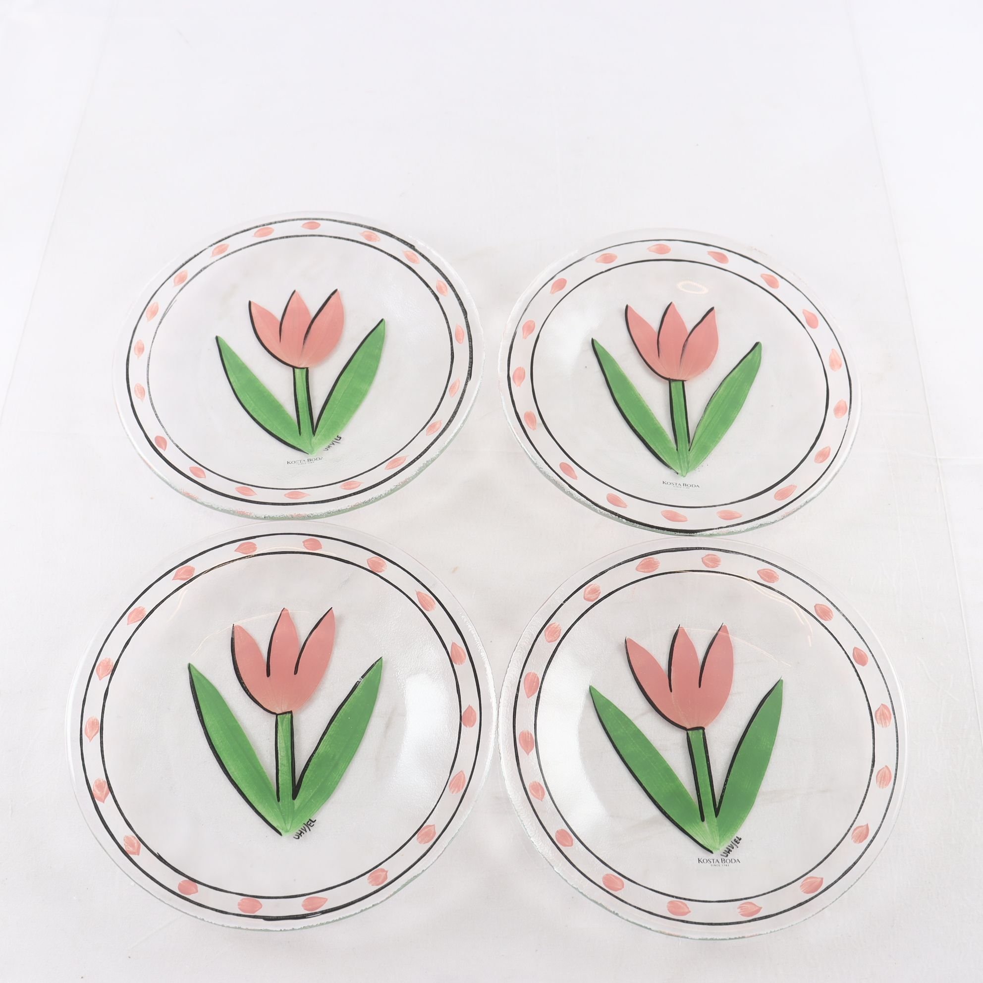 Assietter, glas, ”Tulipa”, Ulrica-Hydman Vallien, Kosta Boda, 4 st