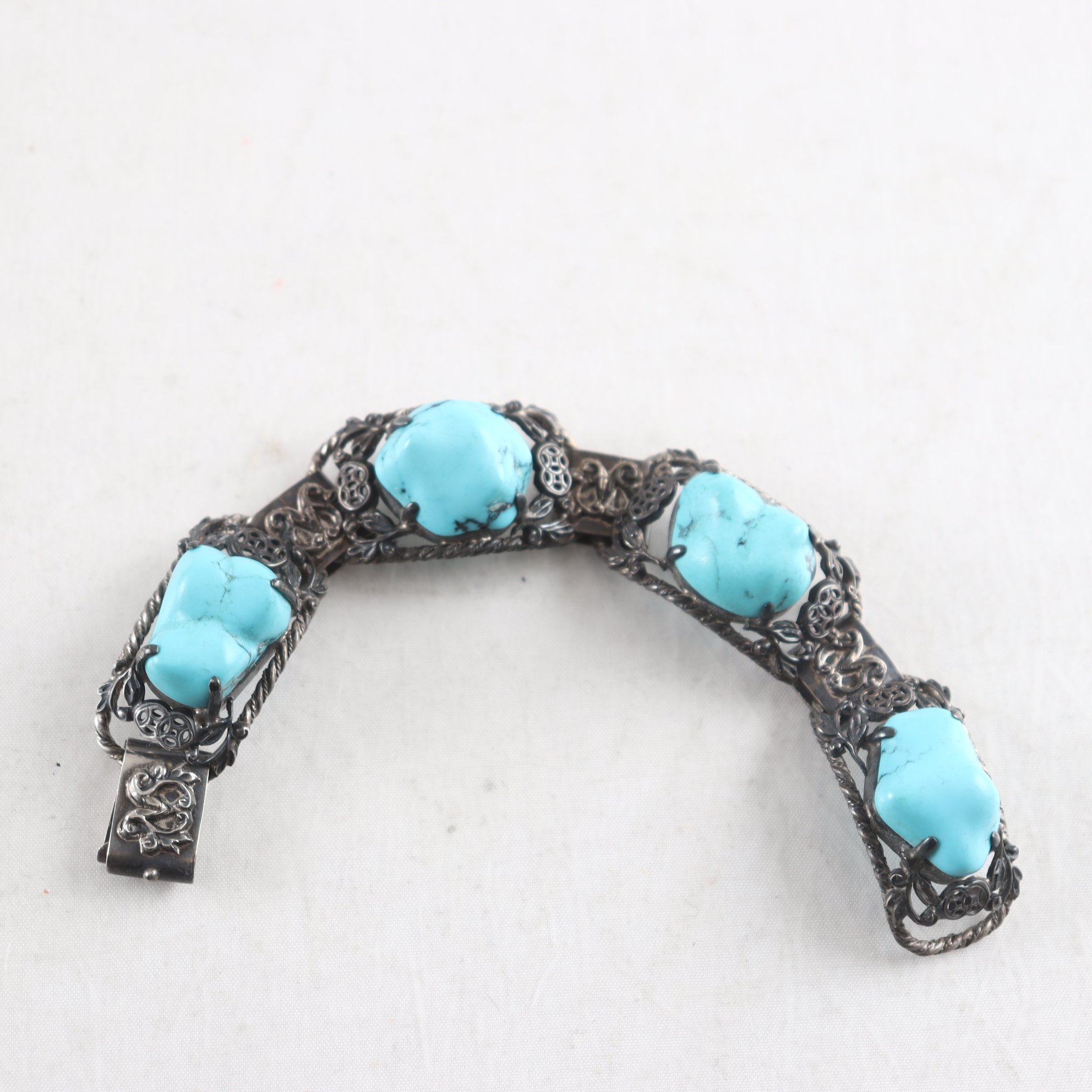 Armband, silver, turkoser, filigran, Kina, vintage, brv: 44,1 g