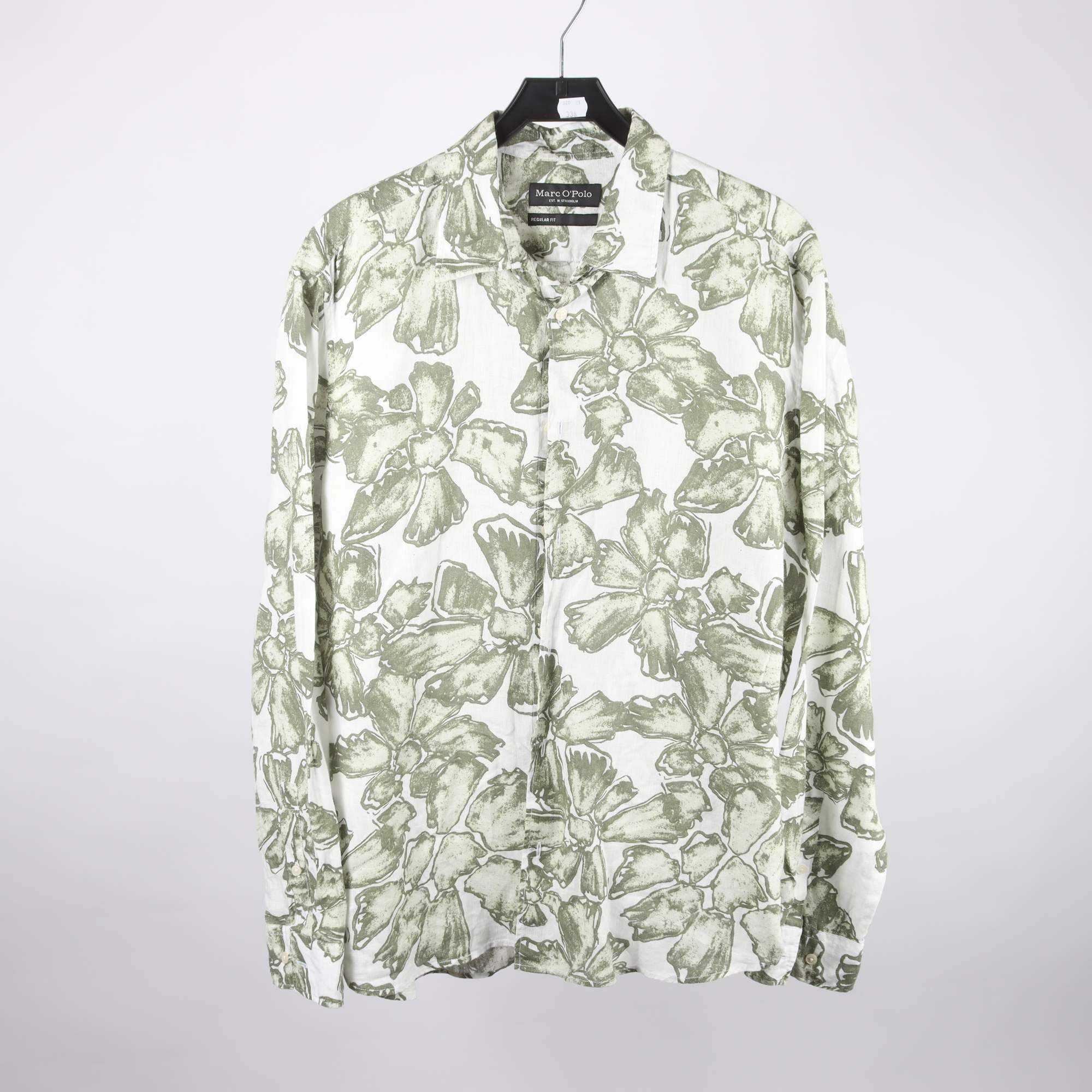Skjorta, Marc O’ Polo, vit, grön, 100% lin, stl. XXL.