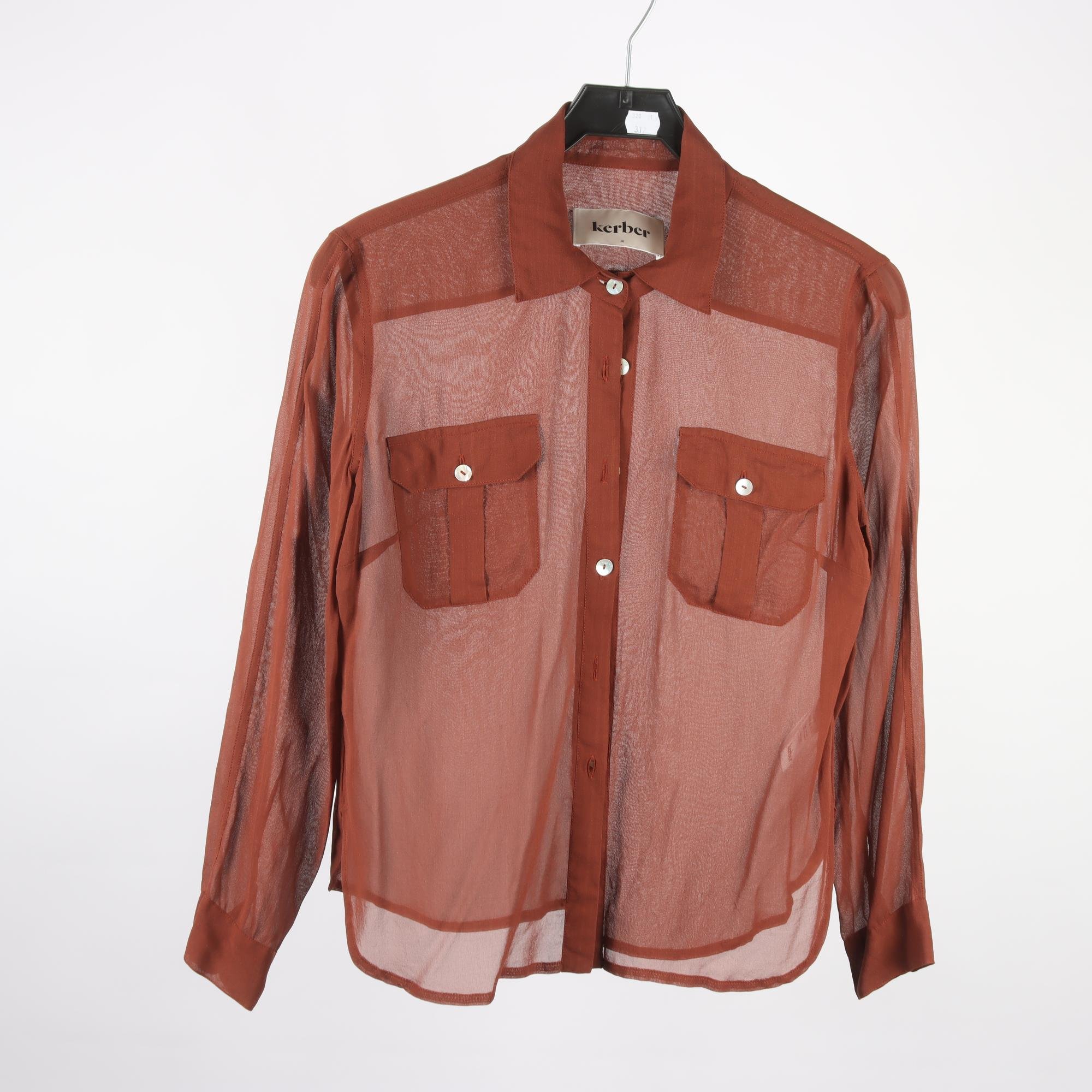 Blus, Kerber, brun, transparant, 100% silke, stl. 38.