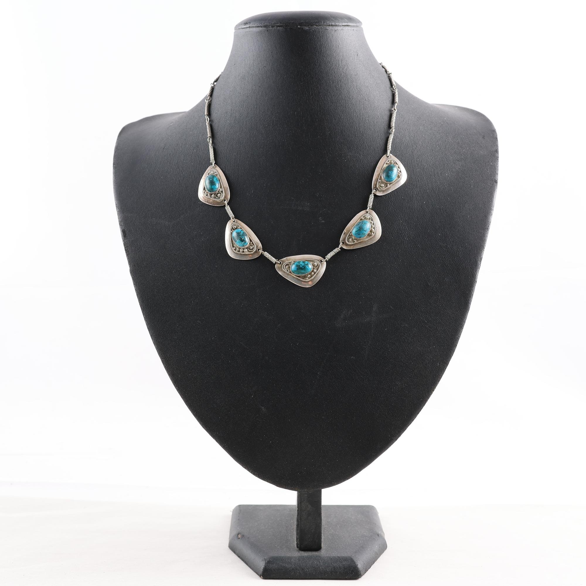 Halsband, silver, stenar, vintage, 1970-80-tal, brv: 15.5g