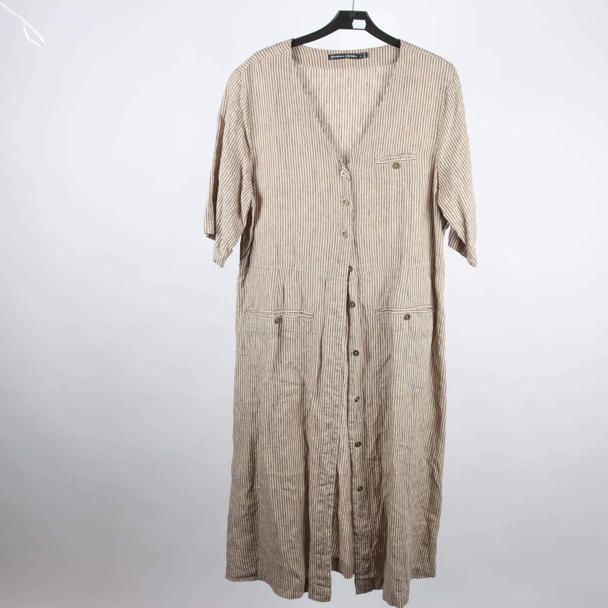 Klänning, Gudrun Sjödén, randig, beige, 100% lin, stl. L.