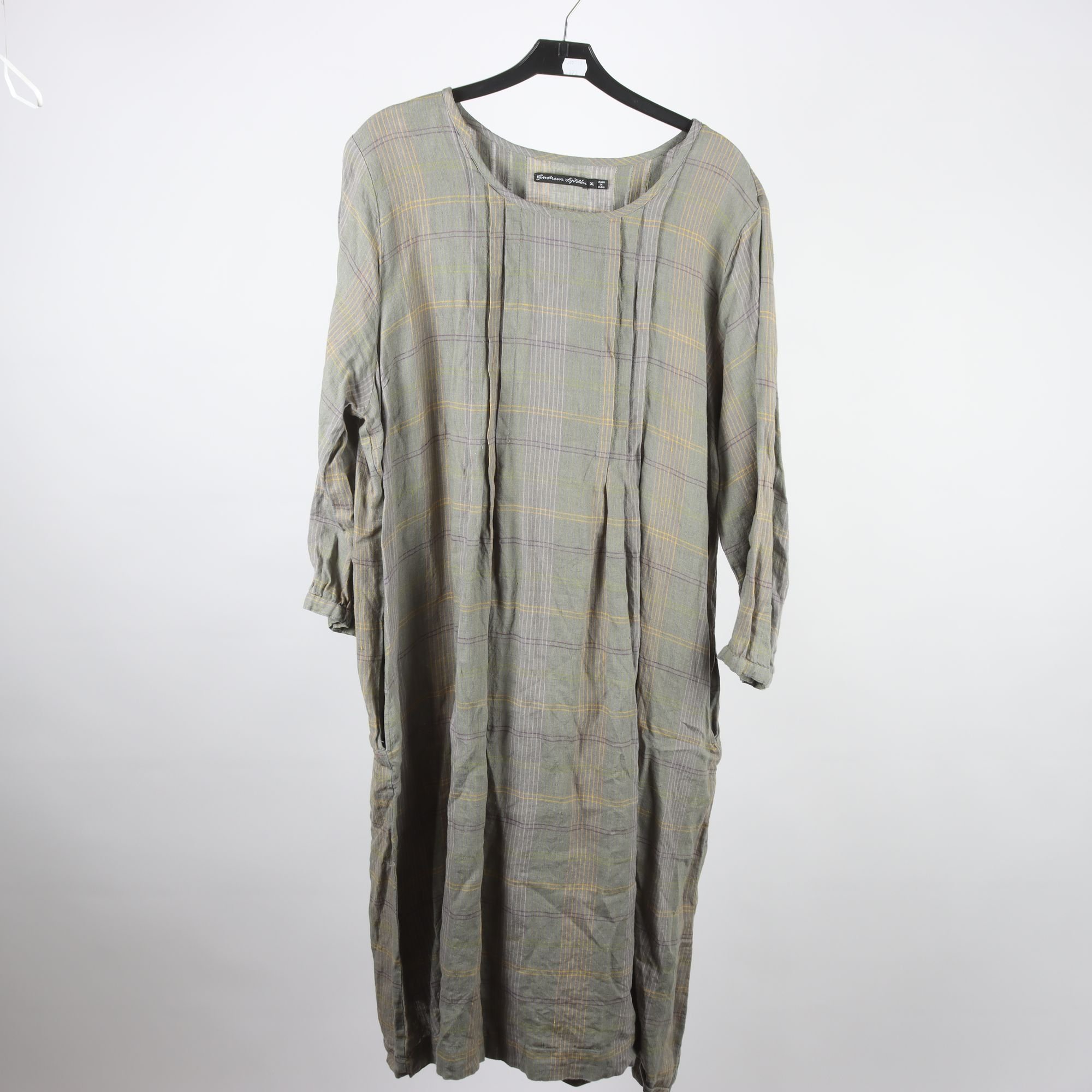 Klänning, Gudrun Sjödén, grå, rutig, 100% lin, stl. XL.