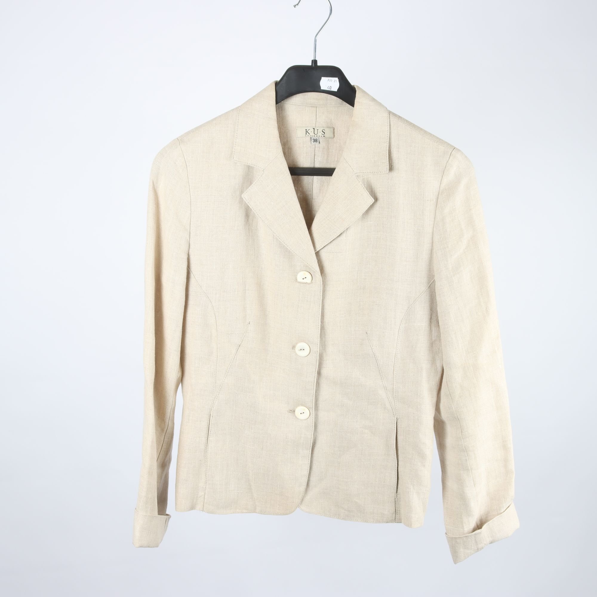 Kavaj/jacka, K.U.S, beige, 100% linne, stl. 38