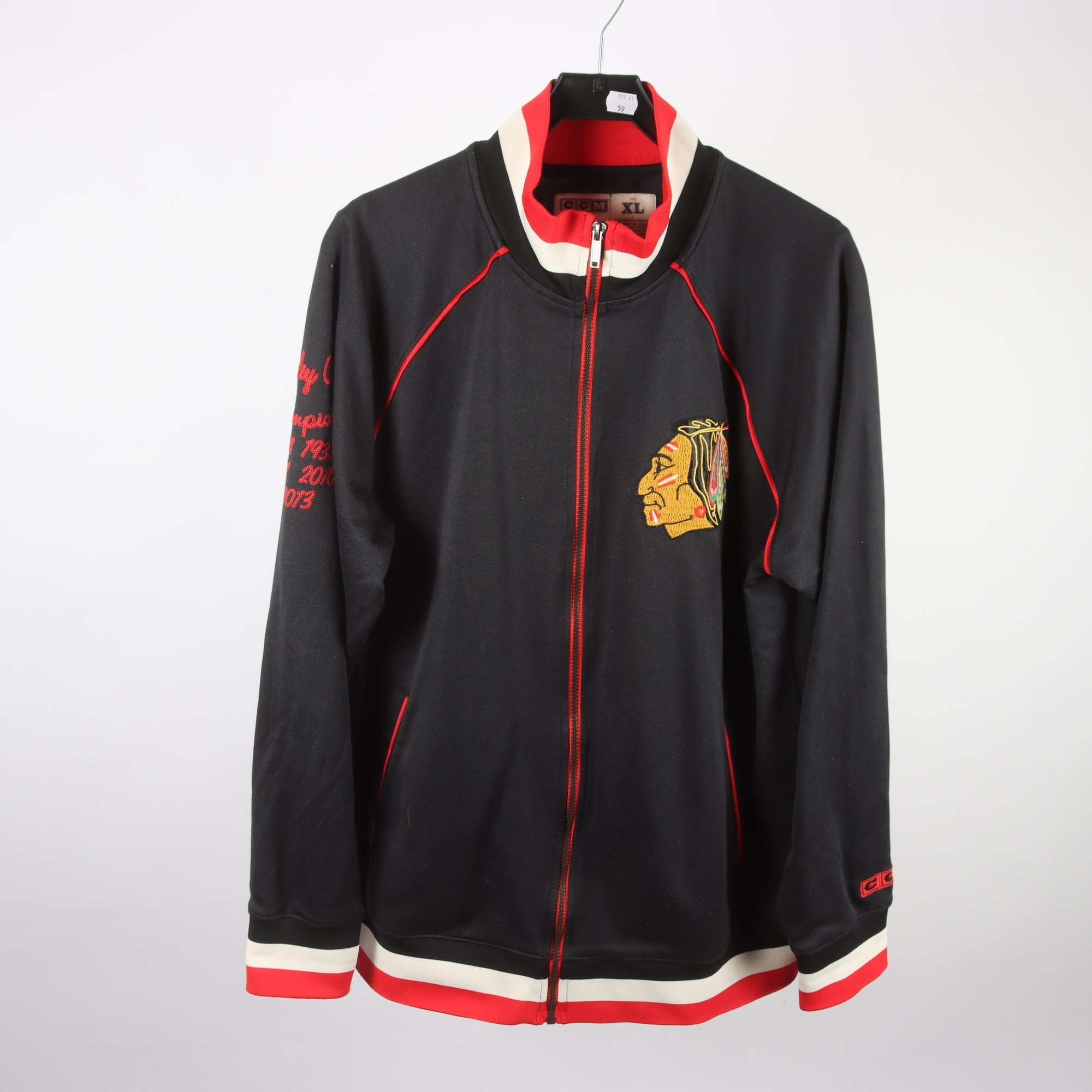 Sportjacka, CCM, Chicago Blackhawks, svat, röd, stl. XL