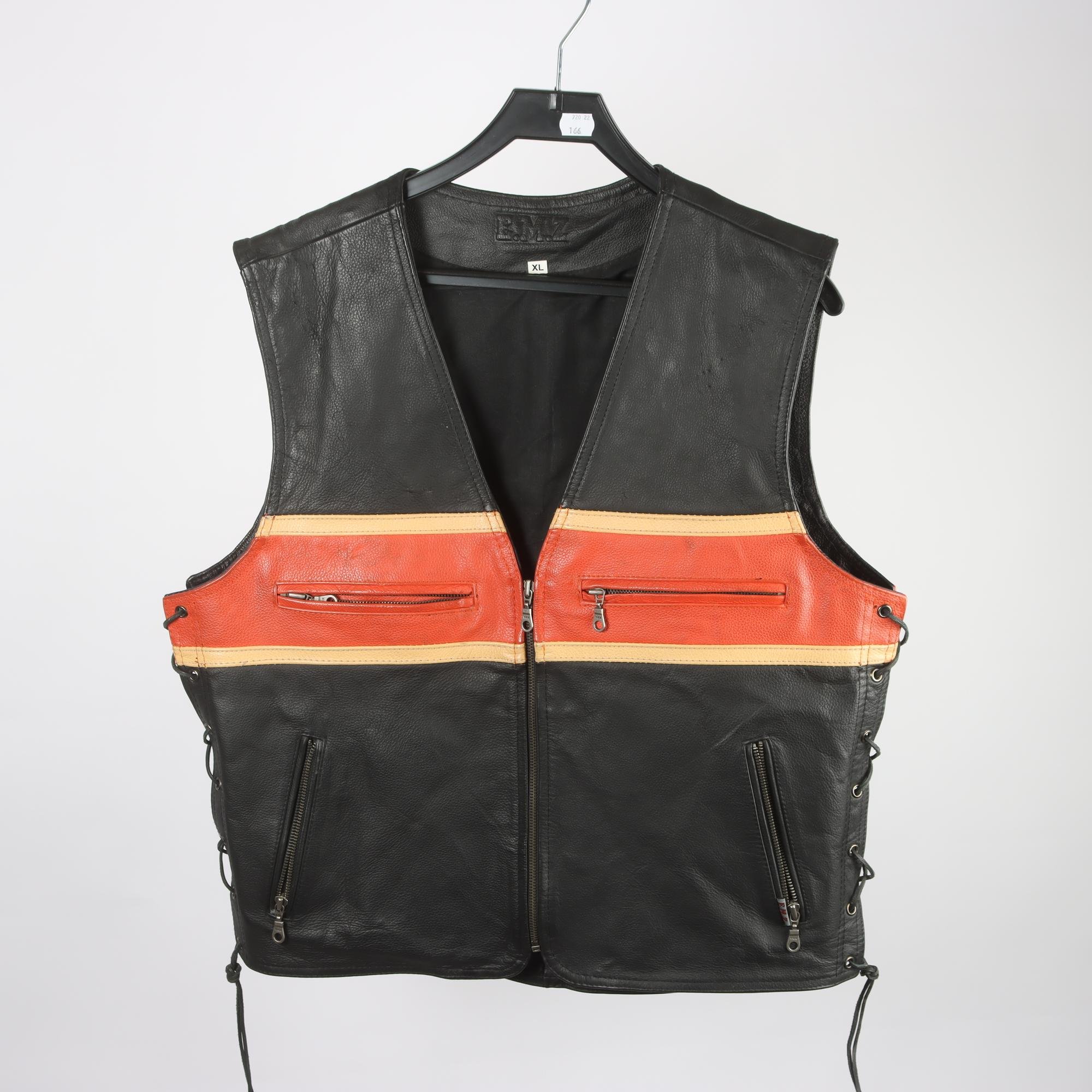 Skinnväst, E.M.Z, svart, röd, stl. XL