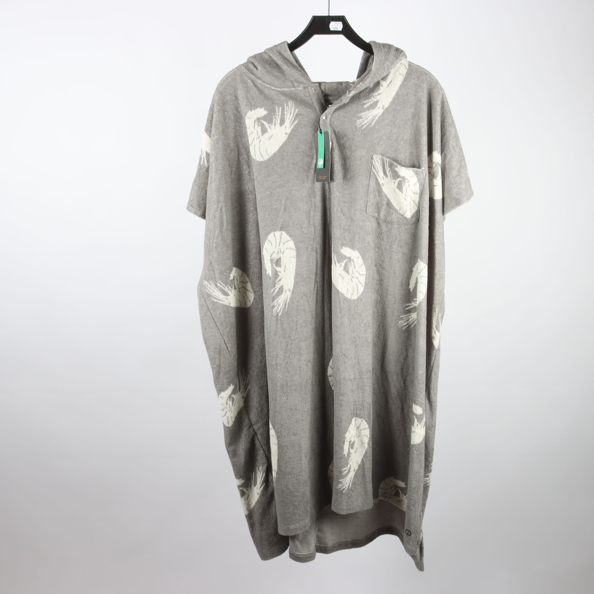 Strandponcho, EmmaMalena, grå, vit, frotté, räkor, stl. One size