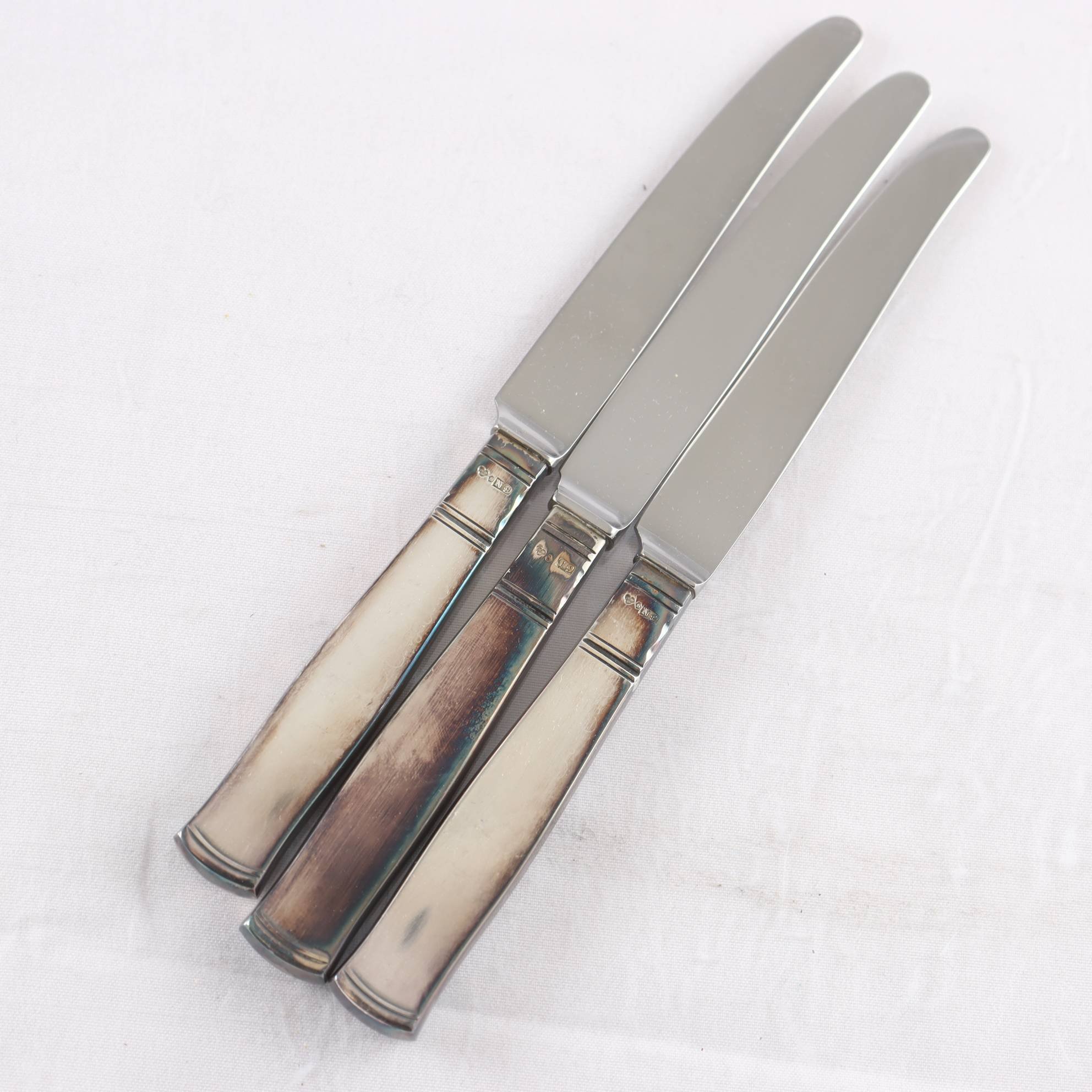 Smörgåsknivar, silver, blad i rostfritt, Rosenholm, GAB, Stockholm, 1963, 3 st