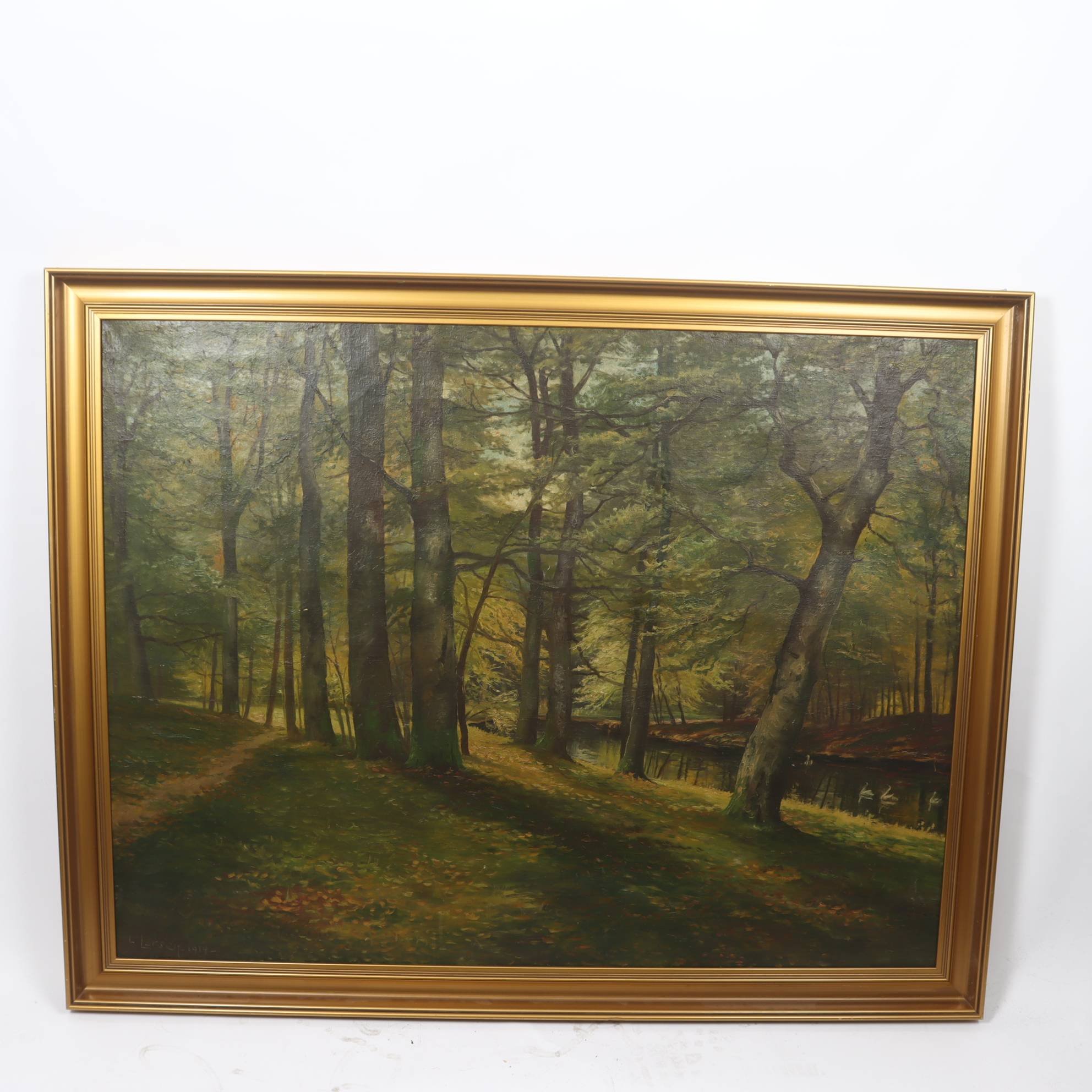 Olja på duk, signerad L. Larsen, 1914. Endast avhämtning.