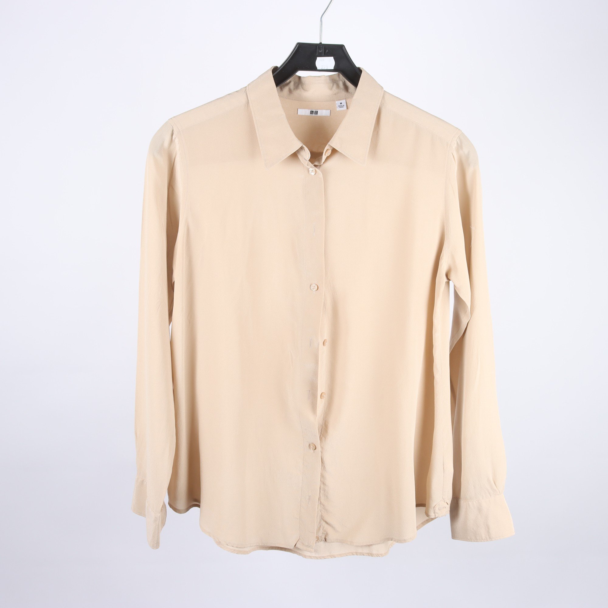 Blus, Uniqlo, beige, 100% silke, stl. M.