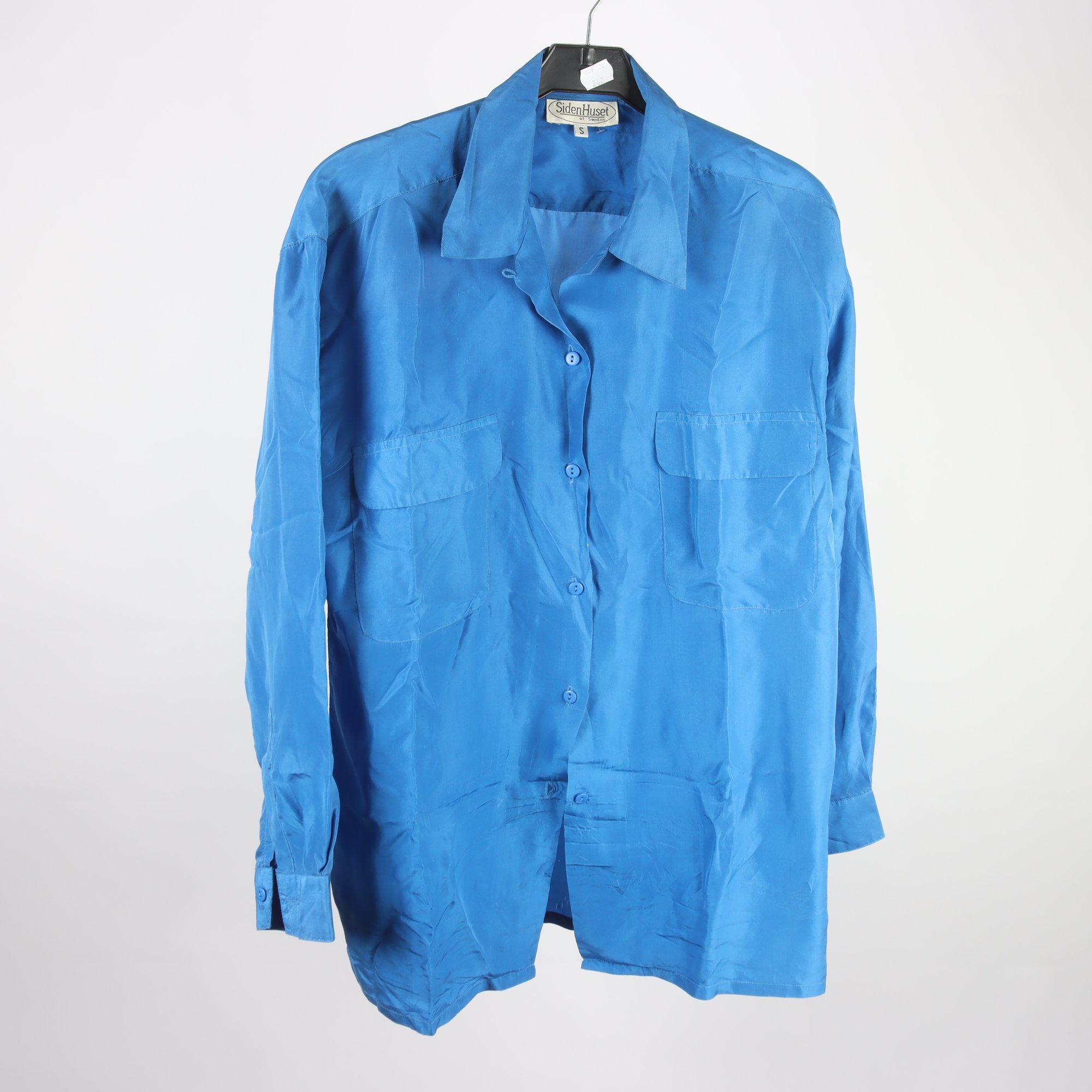 Blus, Siden Huset, blå, 100% silke, stl. S.