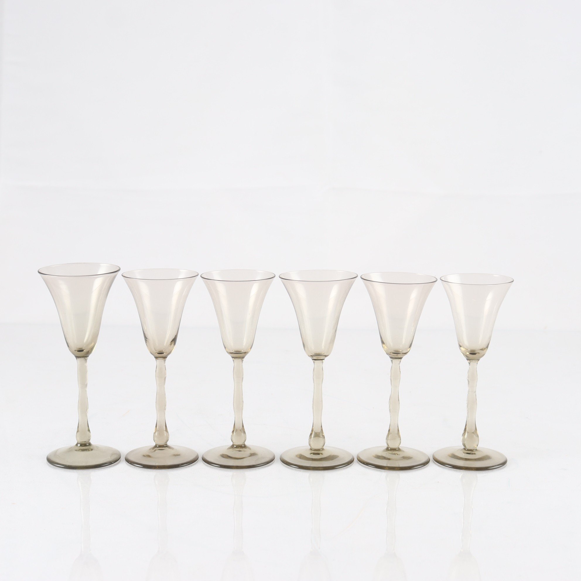 Snapsglas, Stork, Simon Gate, Orrefors, 1920-tal, 6 st. Samfraktas ej.
