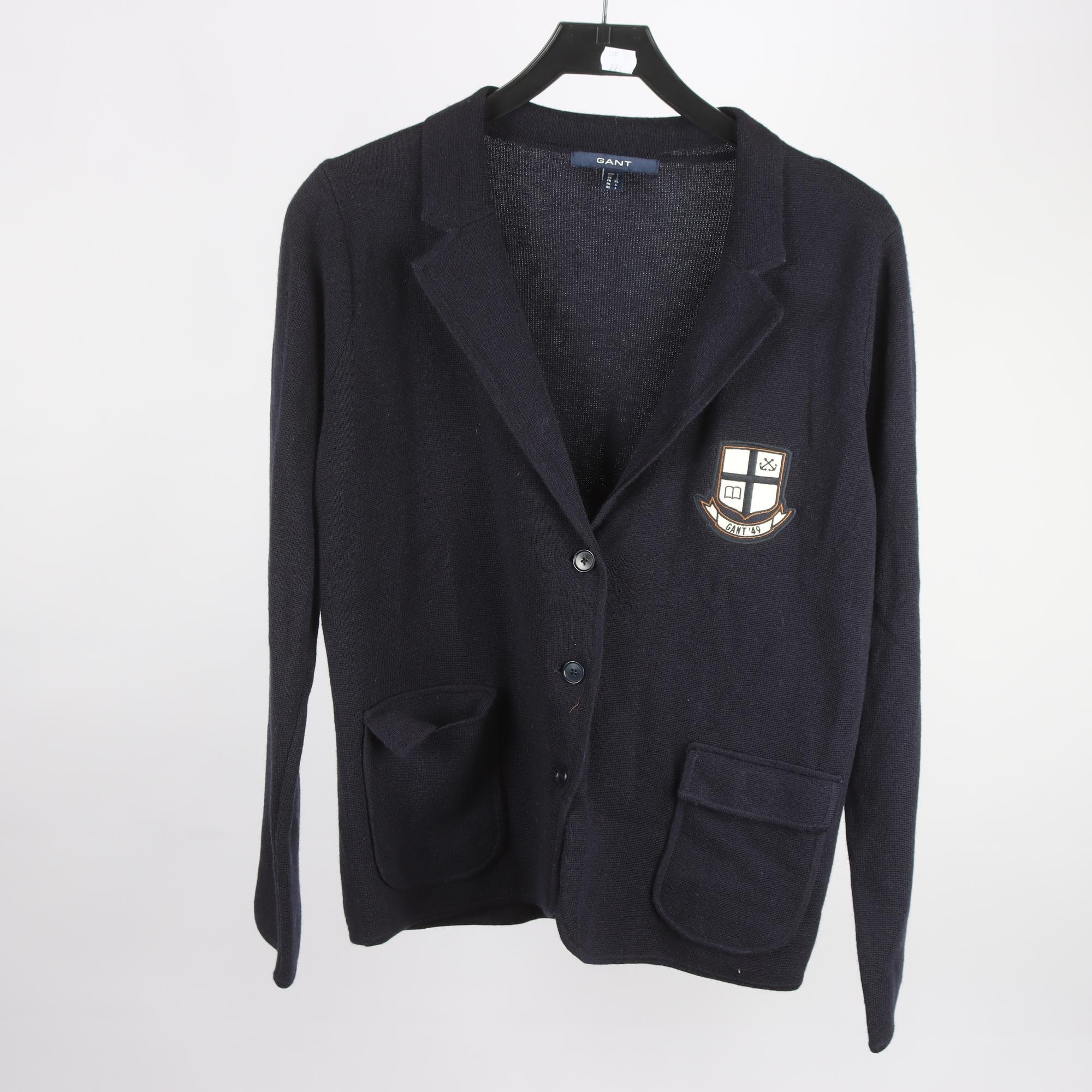 Stickad kavaj, Gant, blå, 100% merino ull, stl. L.