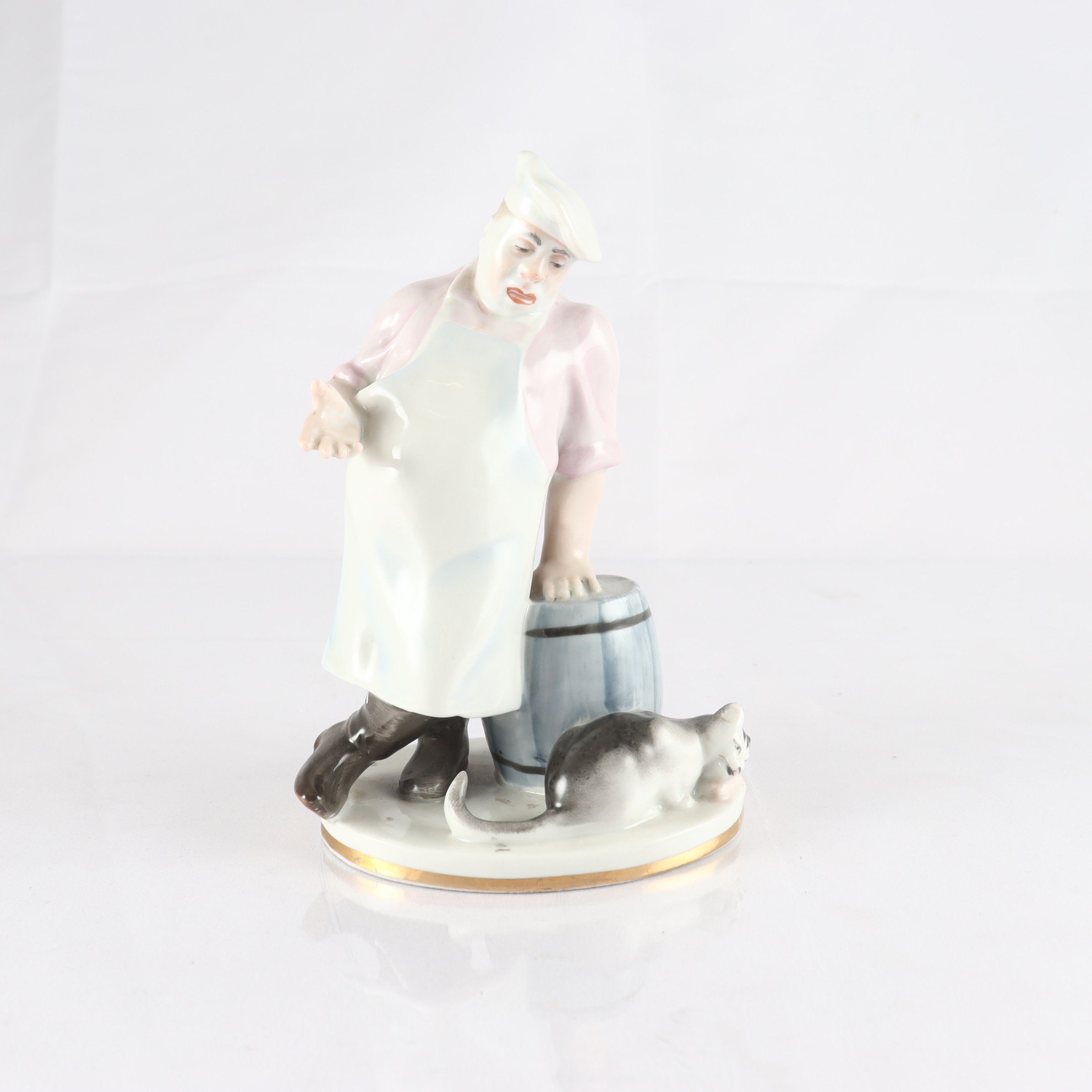 Figurin, porslin, ”Kocken och Katten”, Lomonosovs porslinsfabrik, Ryssland