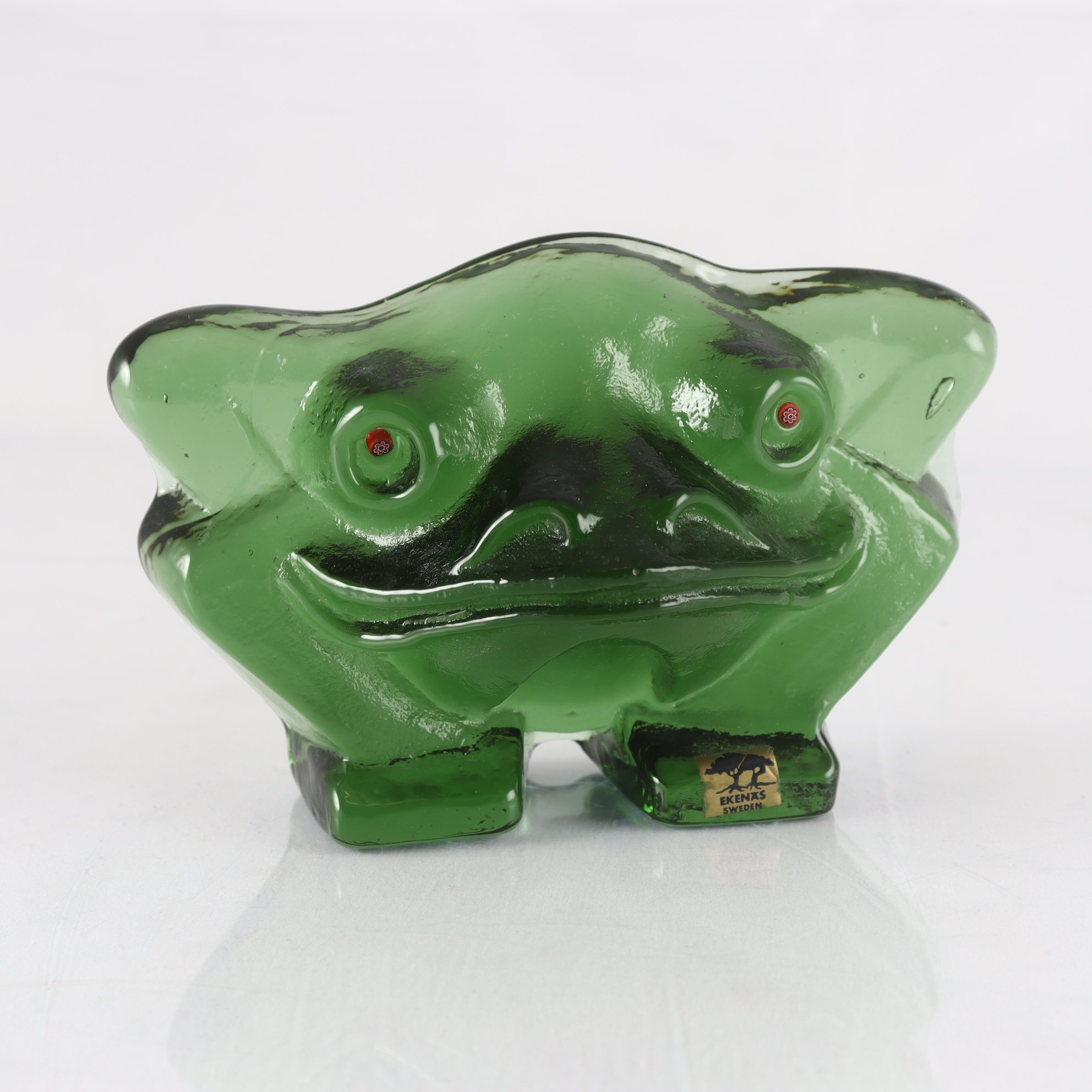 Figurin, bokstöd, groda, Ekenäs glasbruk