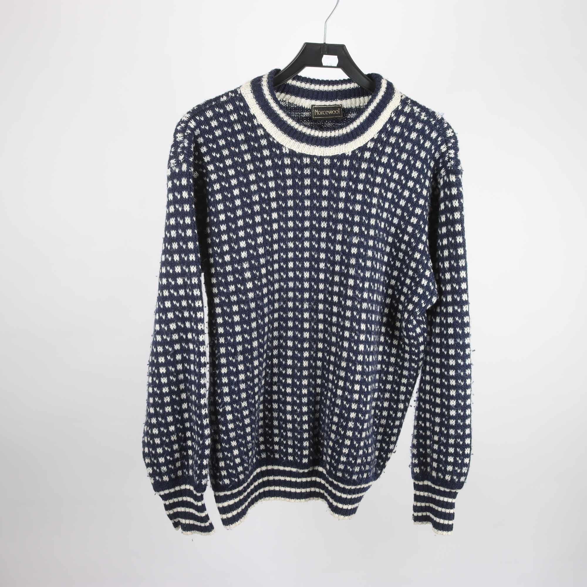Fiskartröja, Norcewool, blå, vit, 70% ull, stl. 50.