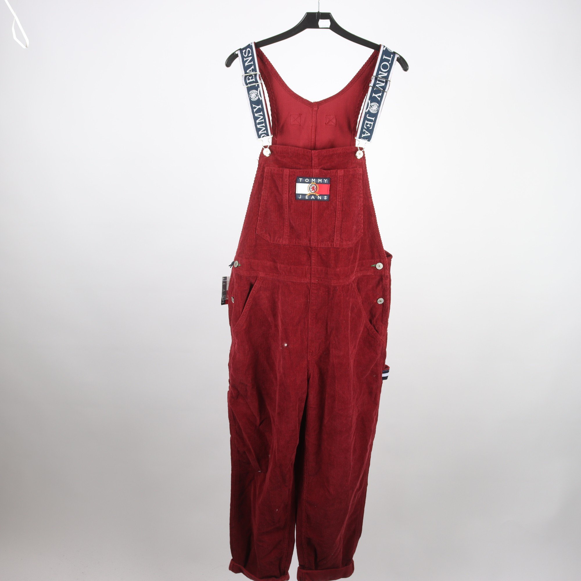 Hängselbyxor, Tommy Jeans, vinröd, manchester, stl. M.