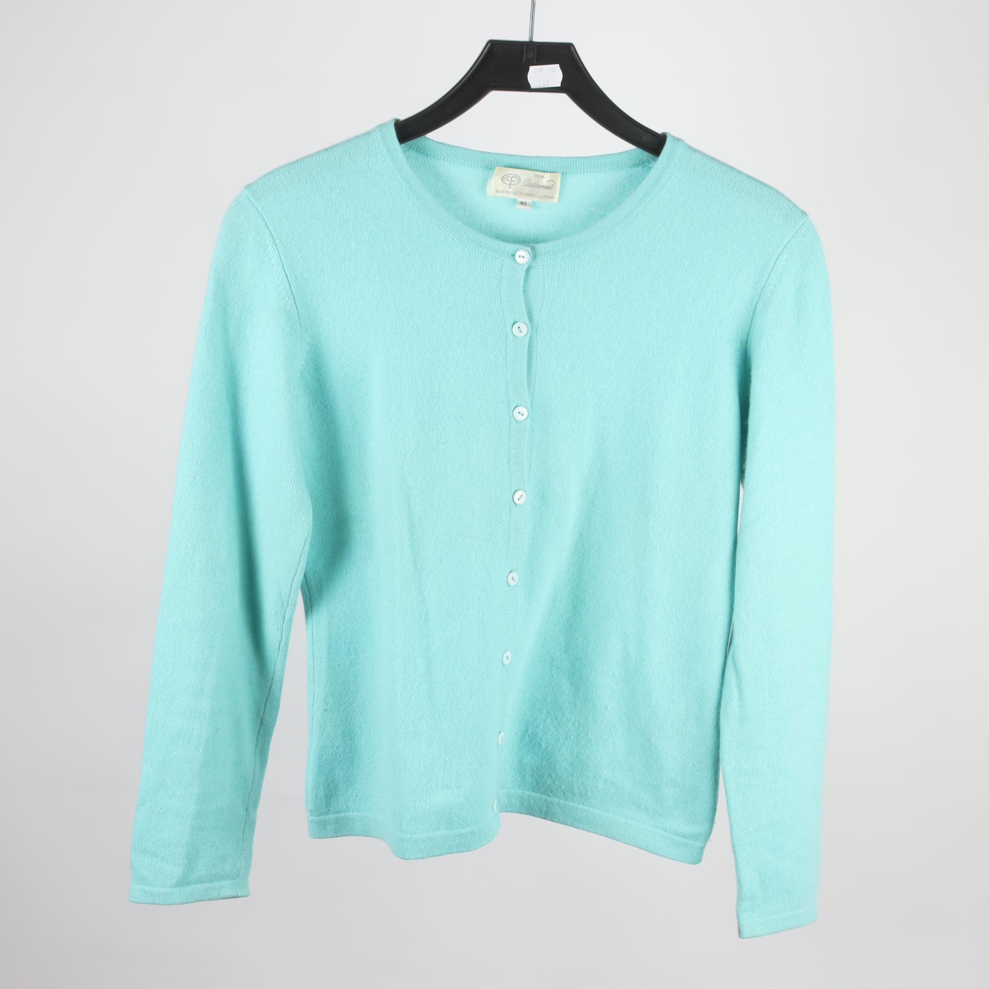 Kofta, CF, turkos, 100% cashmere, stl. 40.