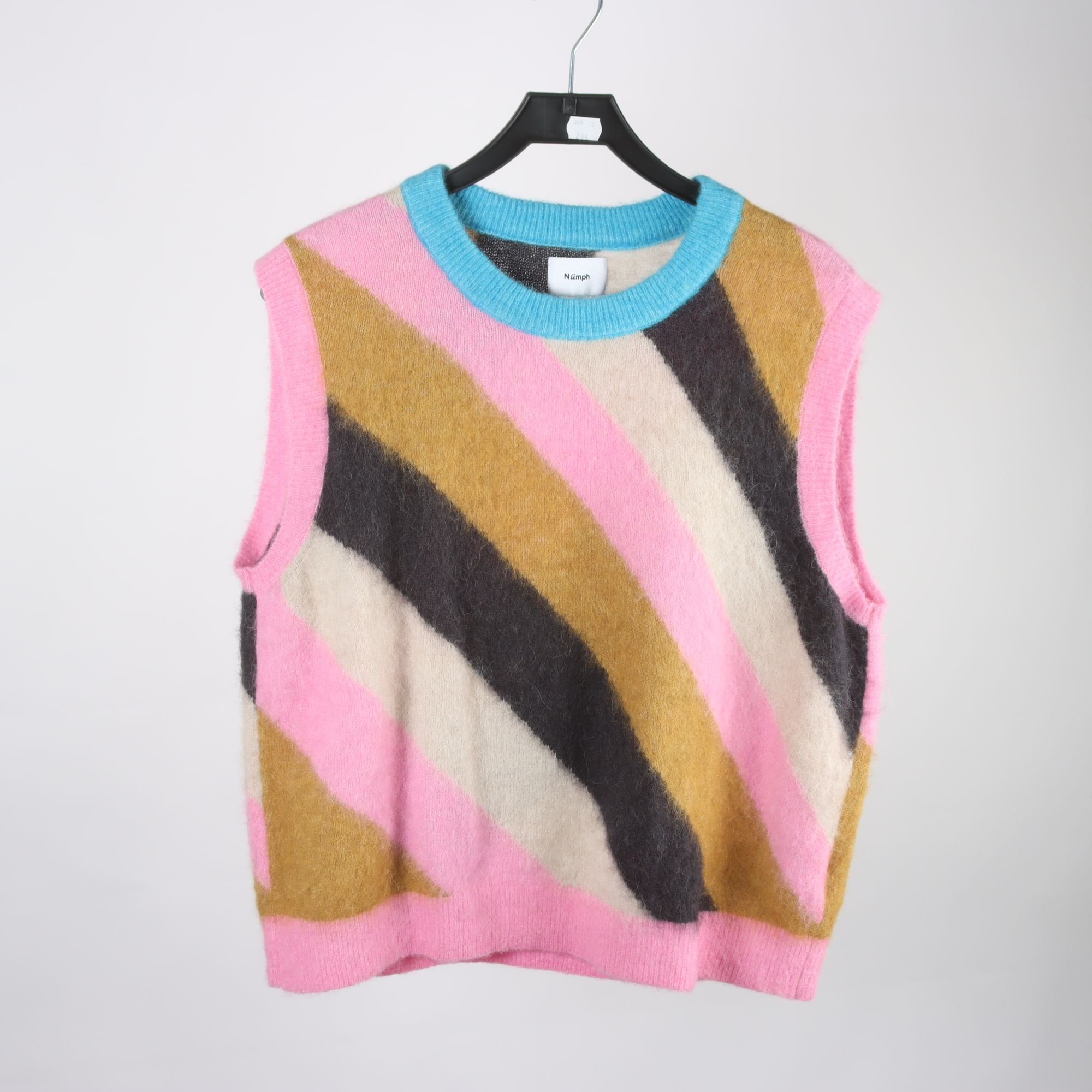 Väst, Nümph, randig, rosa, blå, ull, alpaca, stl. XL.