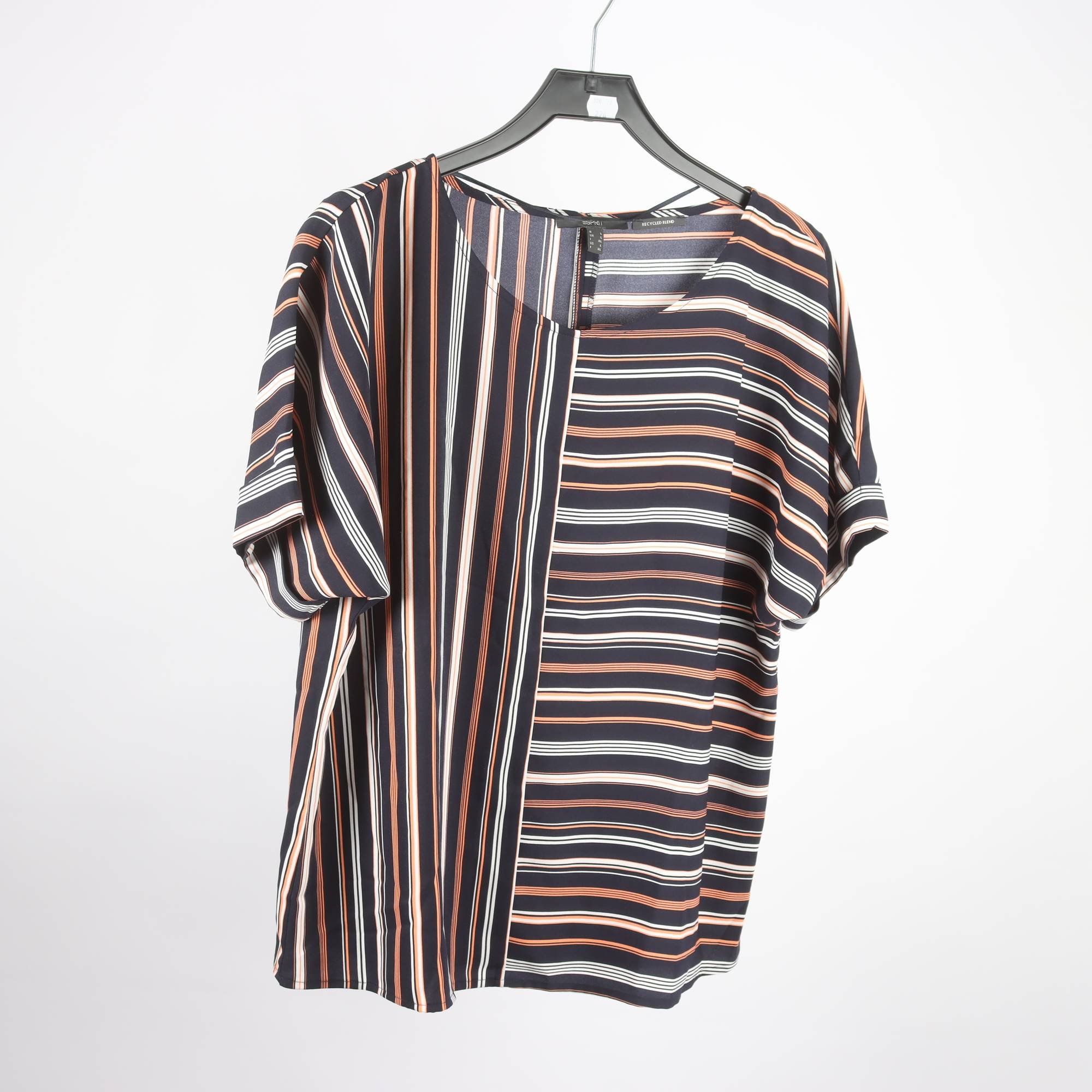 Blus, Esprit, randig, svart, orange, stl. L.