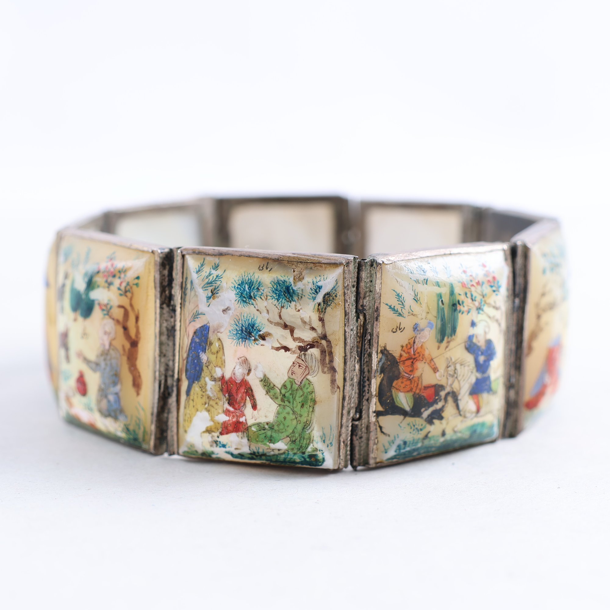 Armband, silver, storyteller, inramat porslin, brv: 52.3g