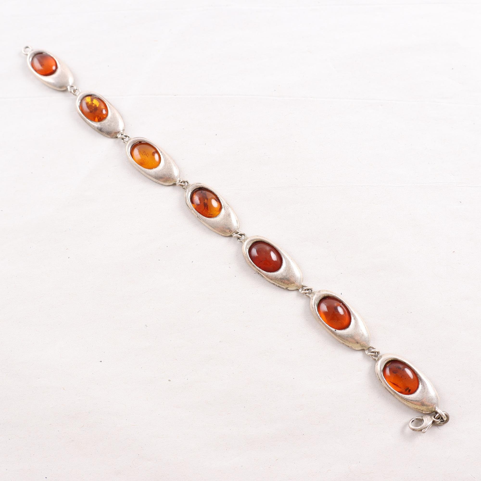 Armband, silver, bärnsten, vintage, brv: 19.1g