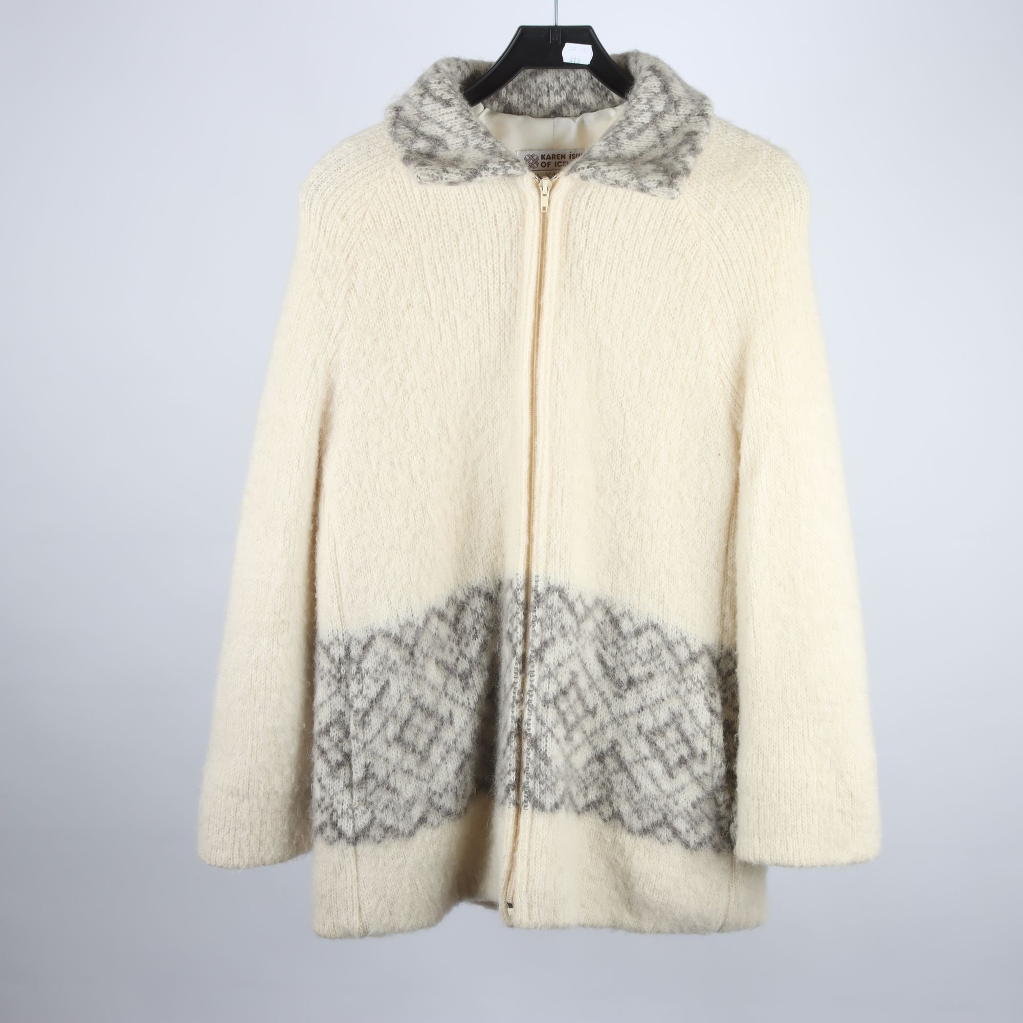 Islandsjacka, Karen Isull of Iceland, beige, grå, 100% ull, stl. L.