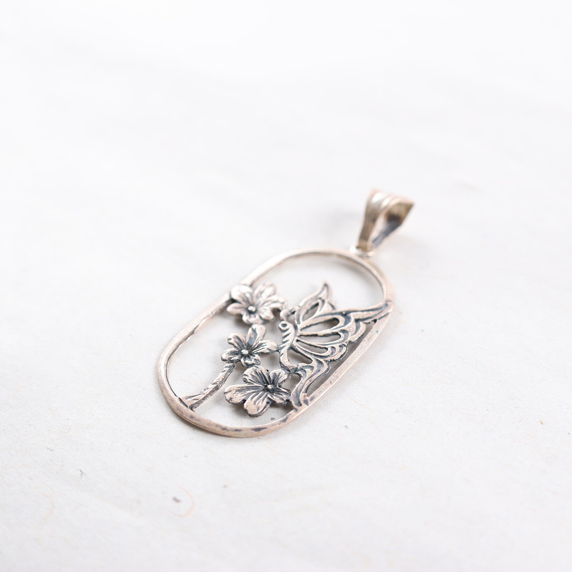 Hänge silver, fjäril & blommor, 925