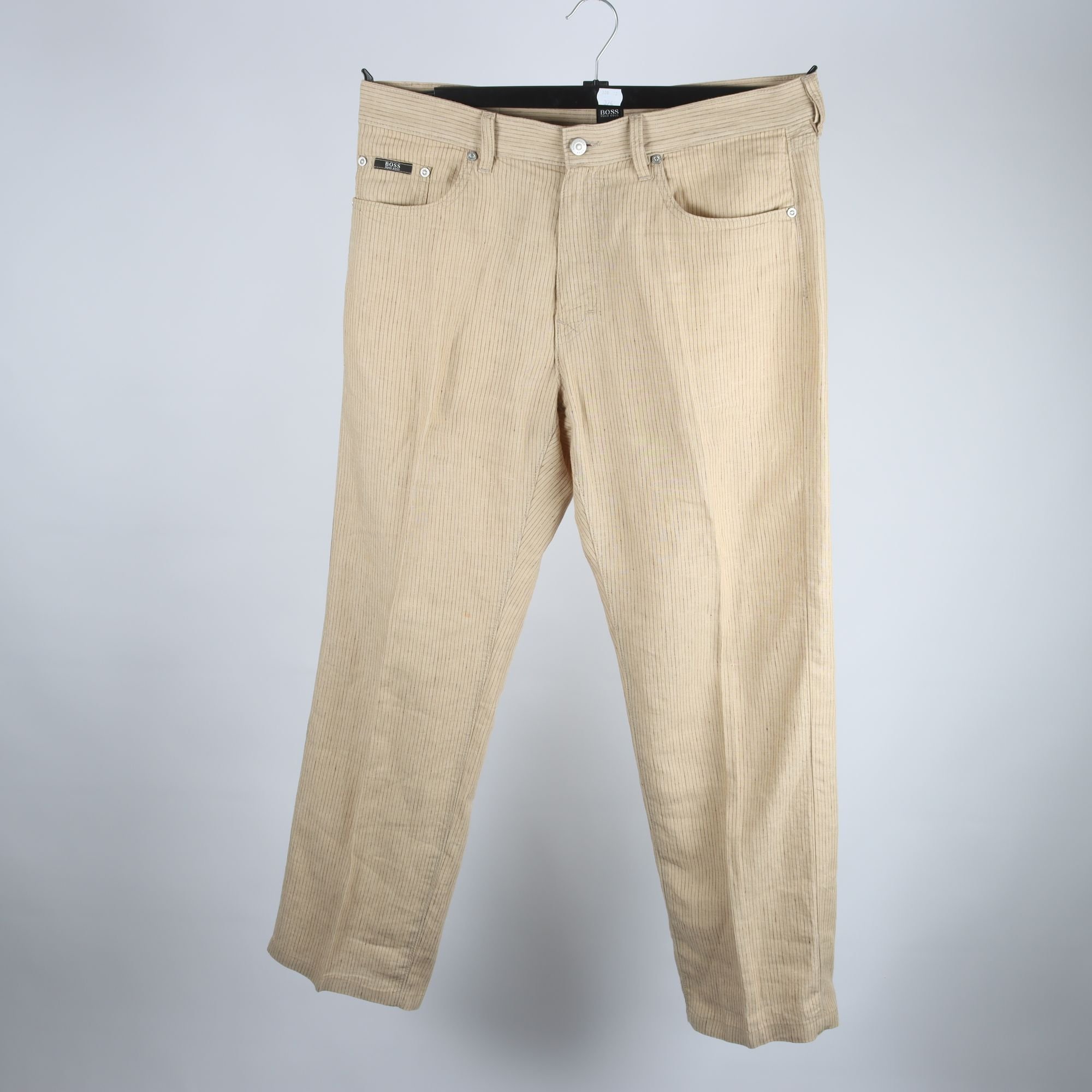 Byxor, Hugo Boss, beige, randig, 100% lin, stl. 36/34.