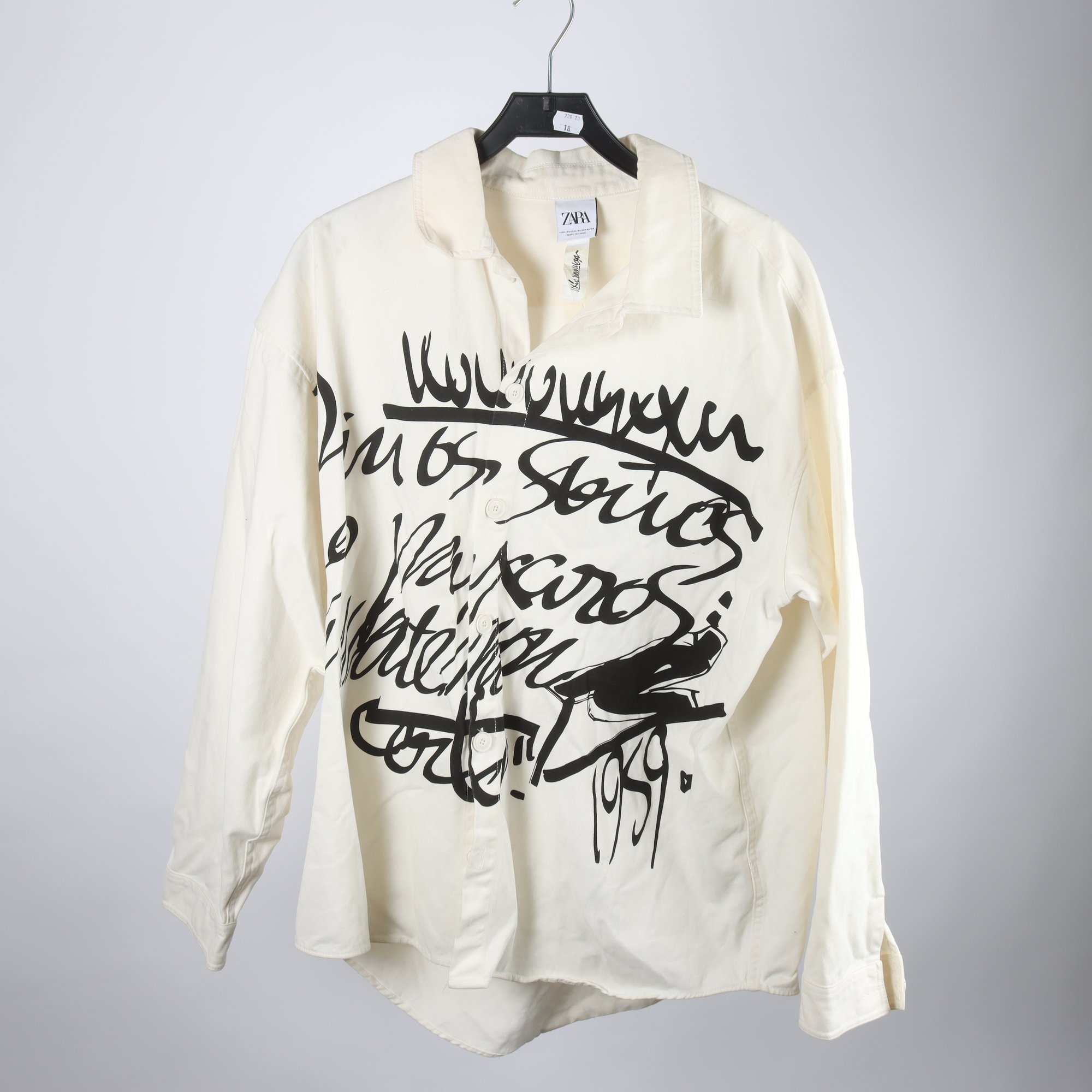 Skjorta, Zara, offwhite, svart, stl. L/XL