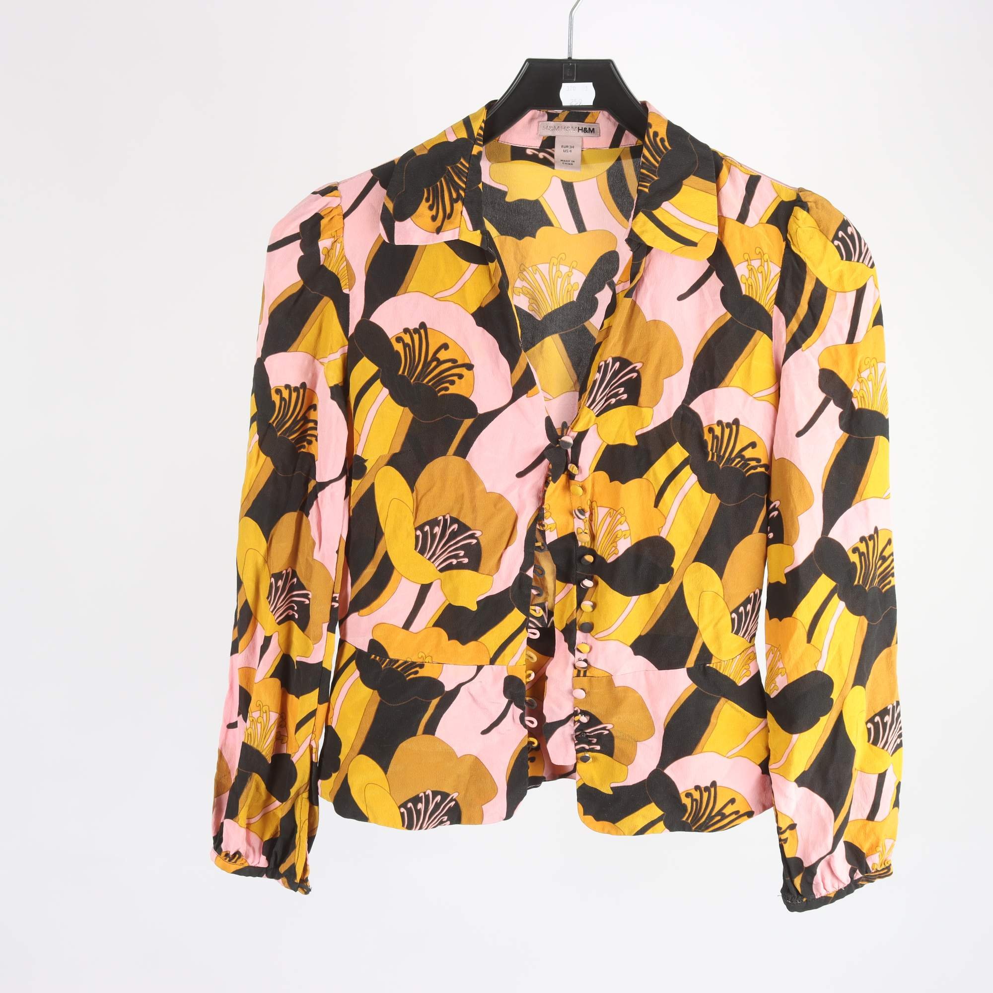 Blus, H&M, rosa, senapsgul, 100% silke, stl. 34.