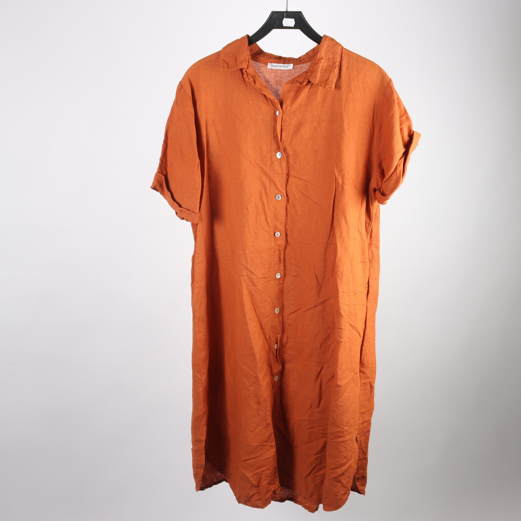 Klänning, Made in Italy, brun, 100% lin, stl. ca. L.