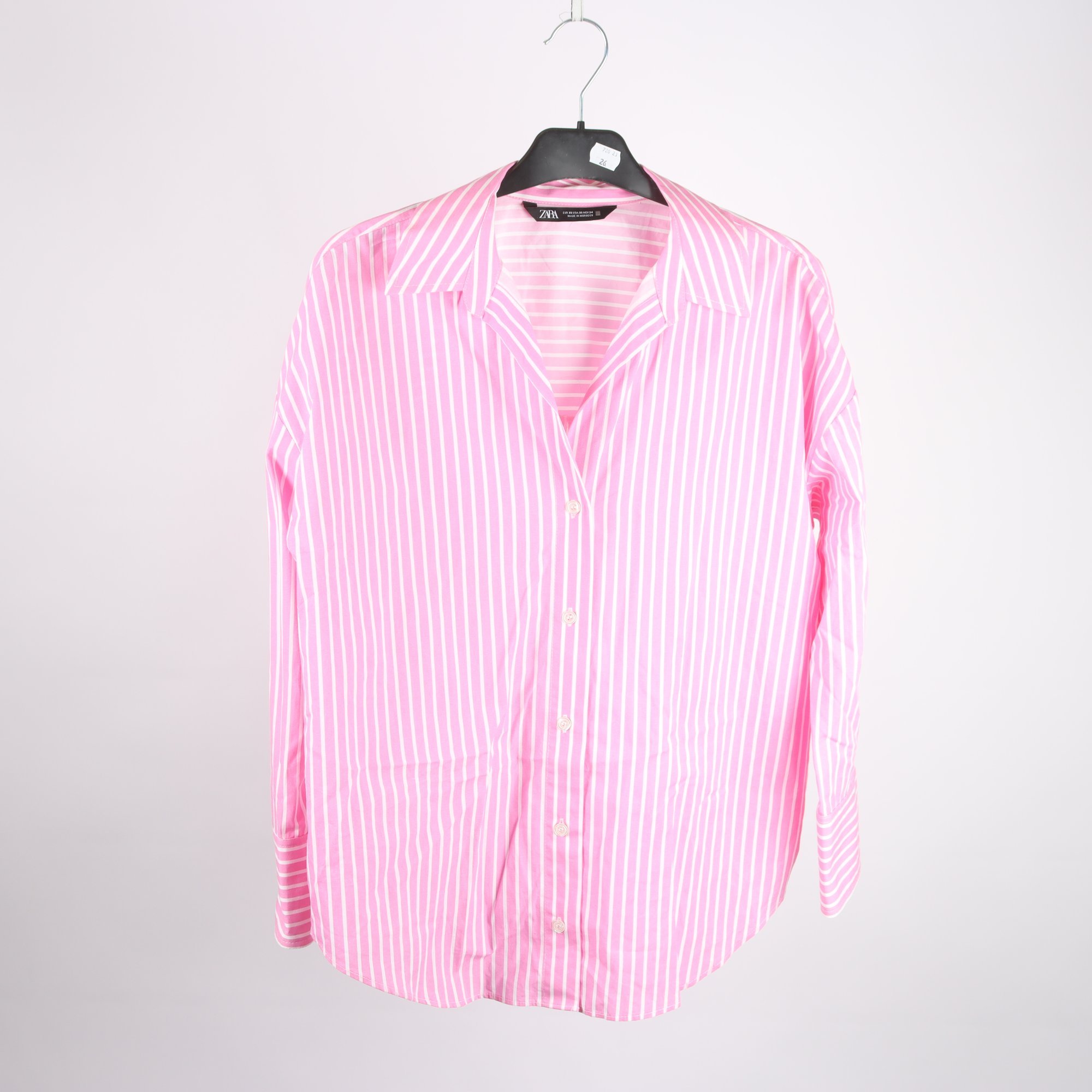Blus/skjorta, Zara, rosa, vit, randig, stl. XS (oversize)
