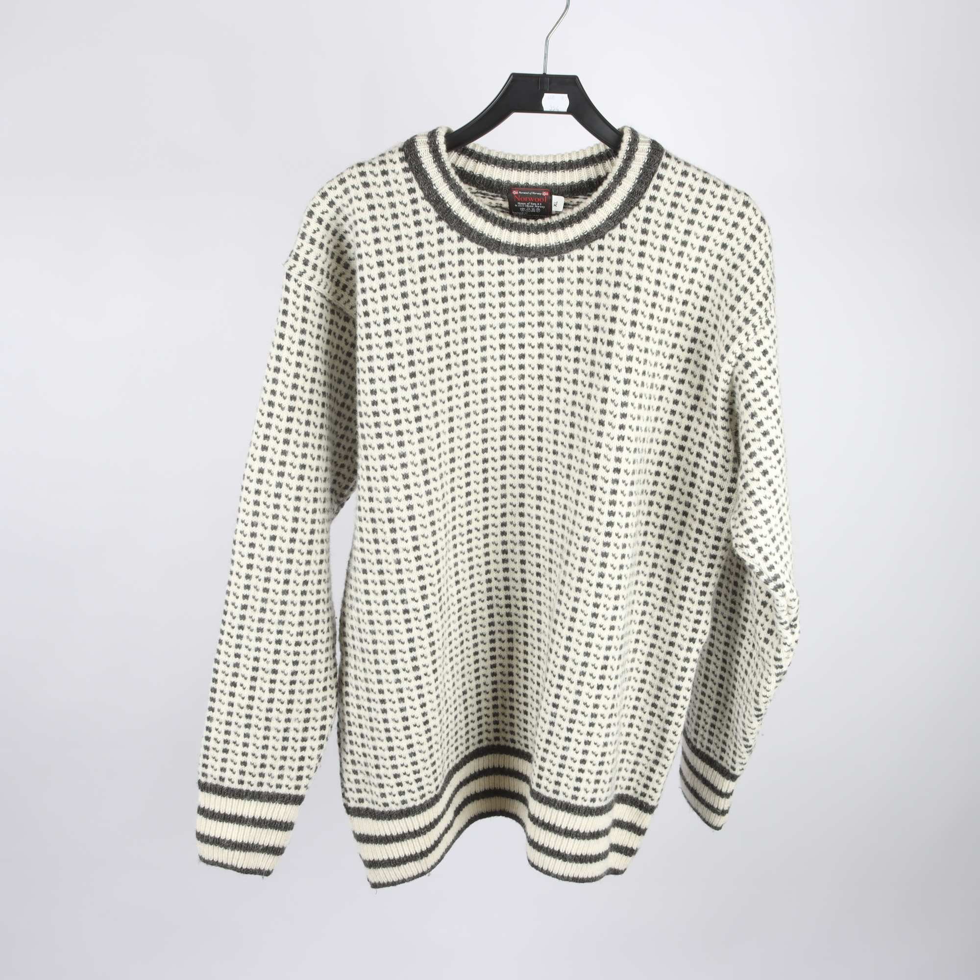 Fiskartröja, Norwool, grå, benvit, 100% ull, stl. XL.