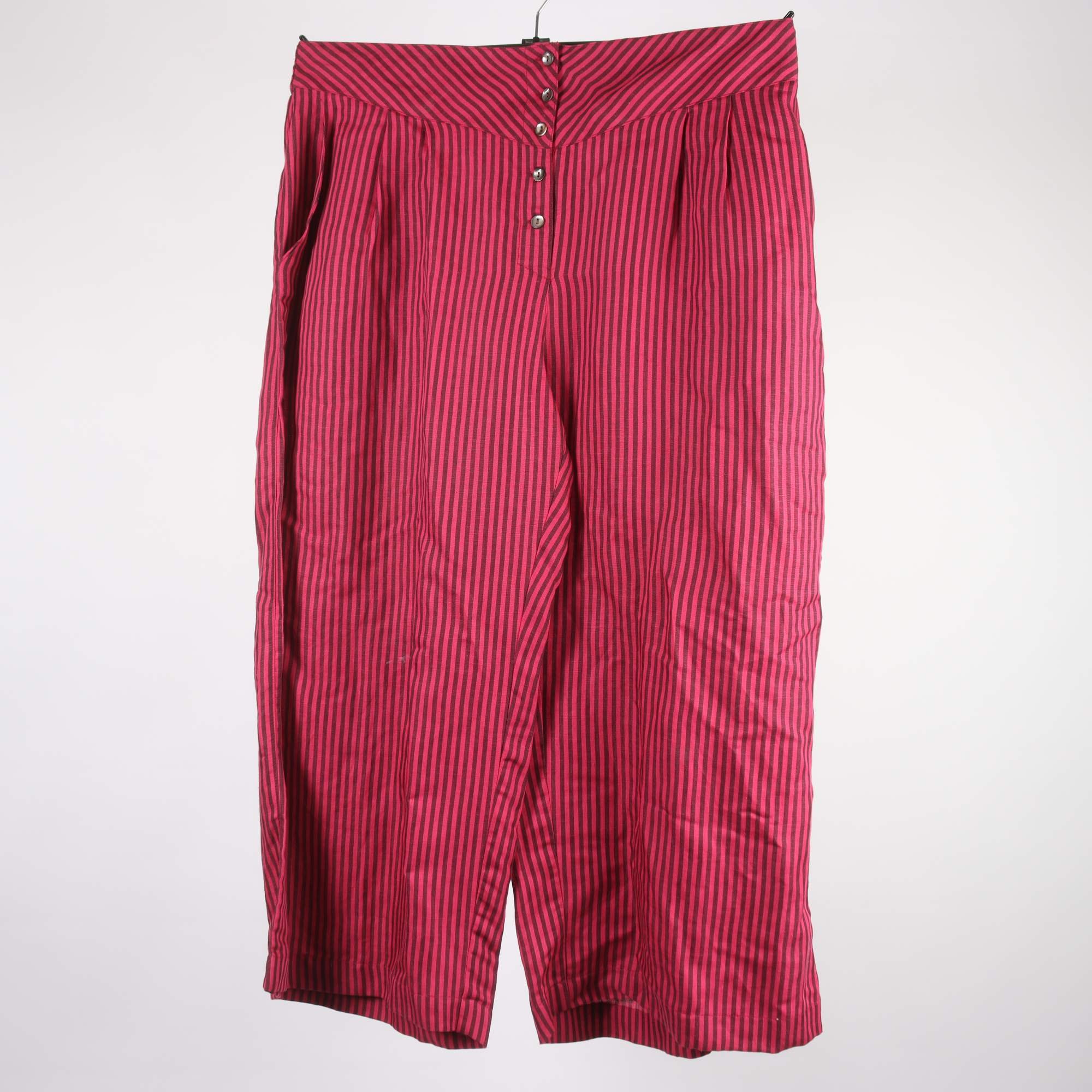 Ankelbyxor, Gudrun Sjödén, randig, rosa, vinröd, 50% lin, stl. L